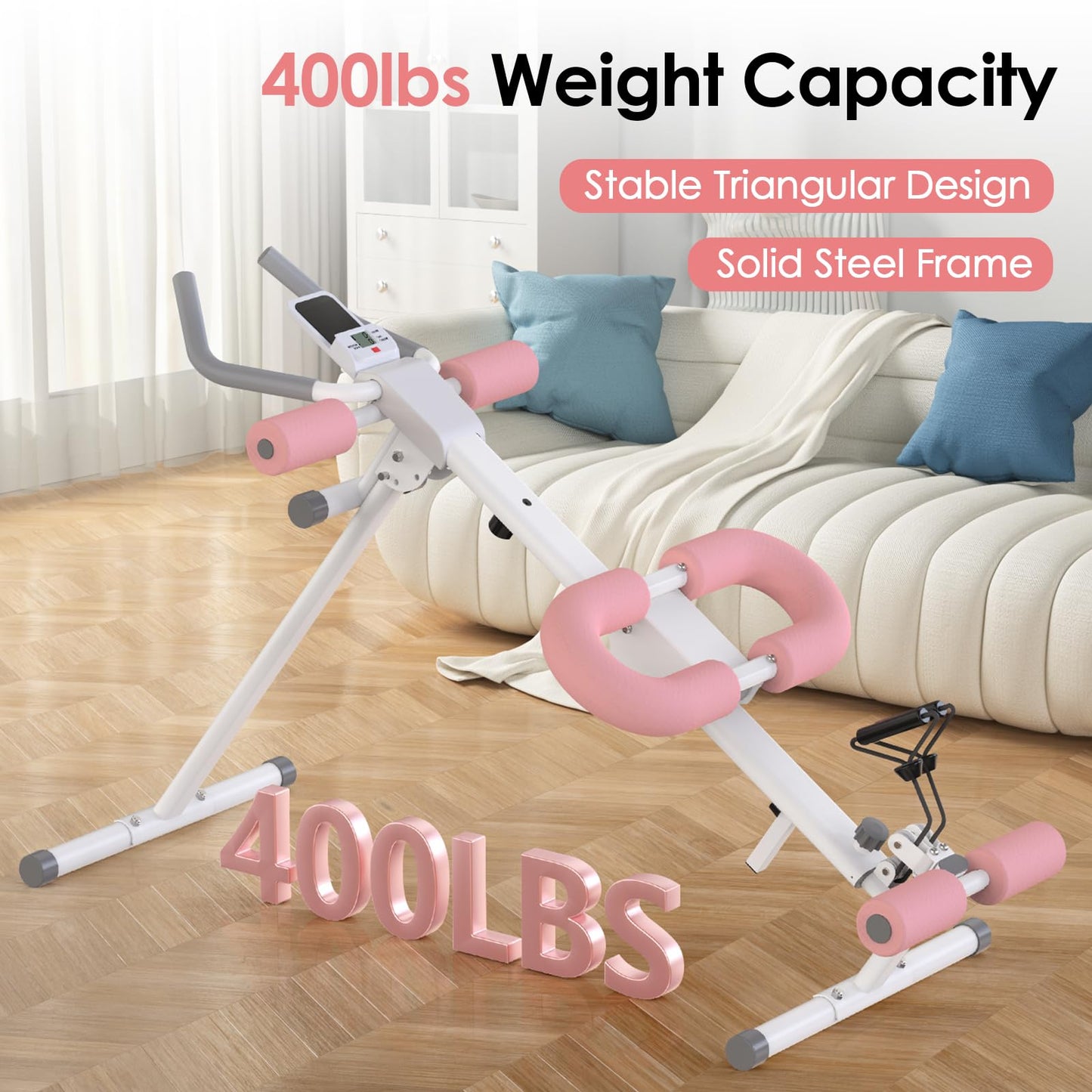 Multi Functional Adjustable Ab Trainer, Ab Machine for Stomach Workout, 5-in-1 Exercise Equipment: Rowing Machine, Leg Press Machine, Ab Glider Machine,Roman Chair,Resistance Bands with Handles