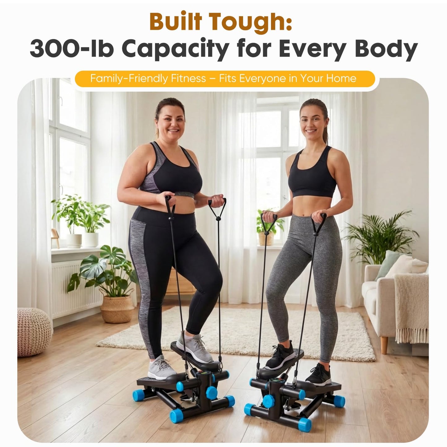 Aidoly Stair Stepper with Resistance Bands for Home Exercise, Mini Stepper Machine for Indoor Fitness, Portable Home Gym Stepper for Full Body Workout, 300LBS Capacity, Black and Blue