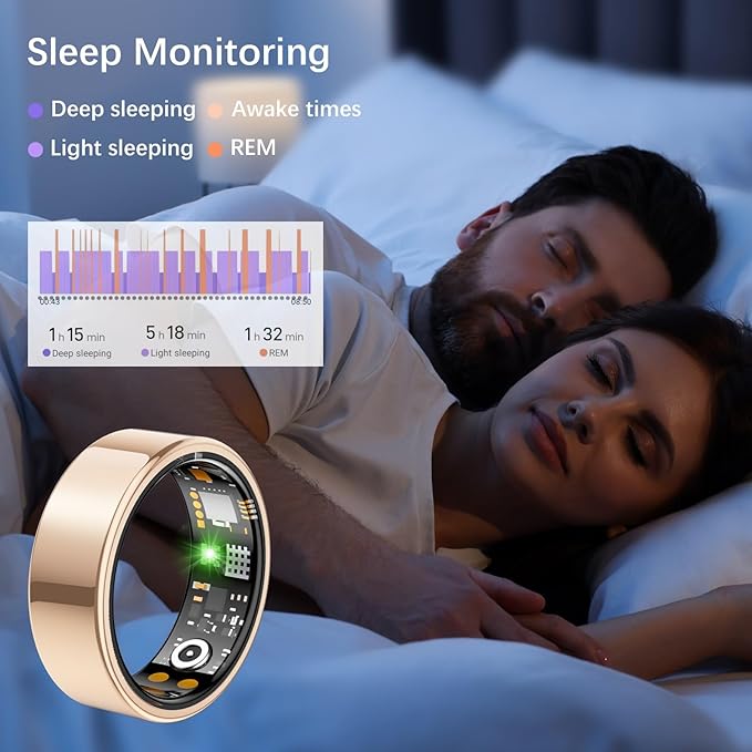 Smart Health Ring for Women Men, Fitness Tracker Ring with Heart Rate, Blood Oxygen, Sleep Tracker, Step Tracker, No Subscription Fee, IP68 Waterproof Smart Ring for iPhone & Android (Rose Gold, 14#)