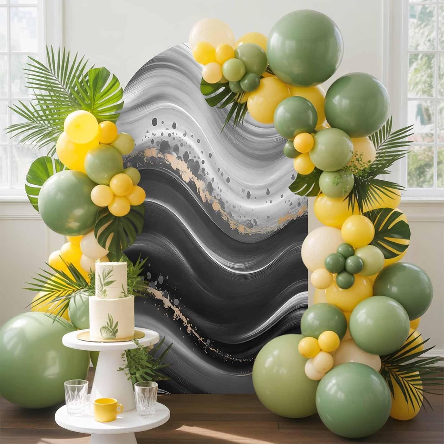 Jnbasdffb 6.6 Marble Wedding Arch Cover,Stretchy Spandex Arch Backdrop Stand Covers FT,Black Grey Oil Painting Gradient