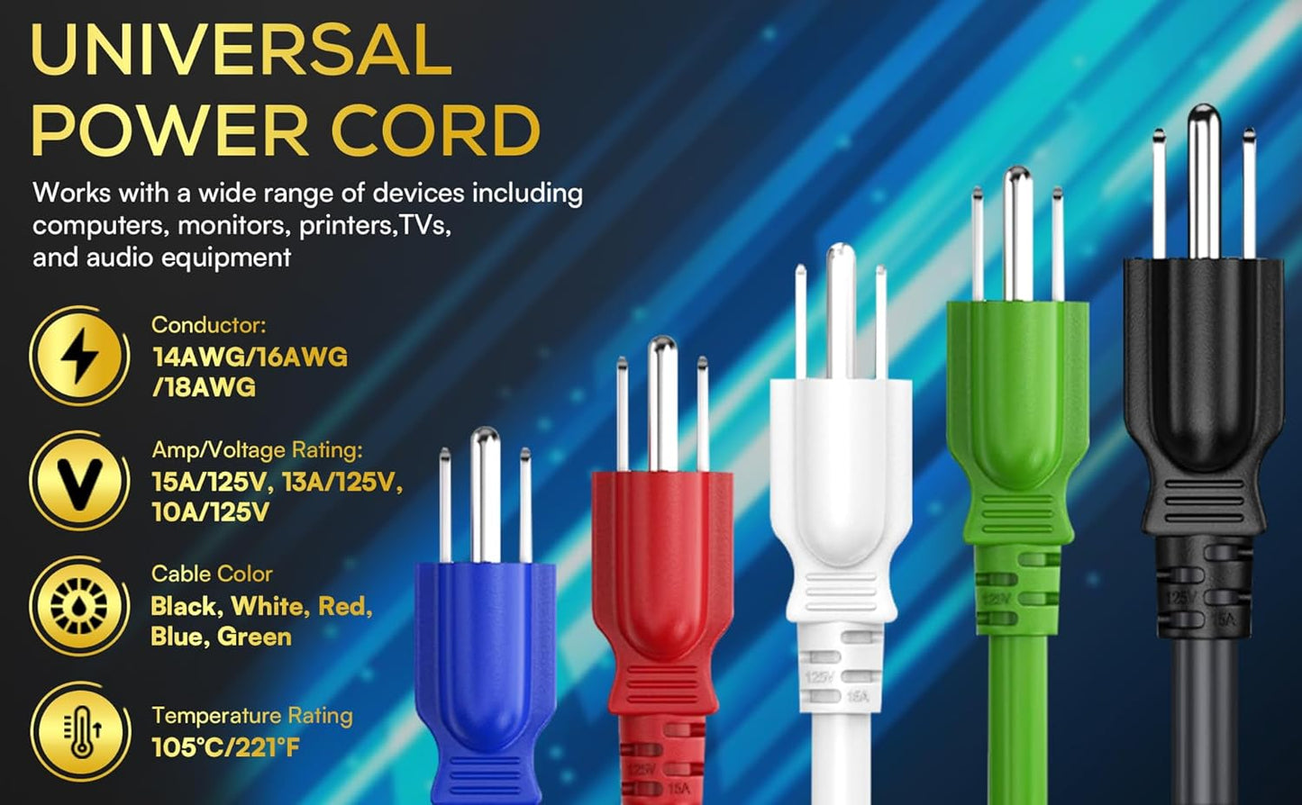 Cable Leader 4ft 18 IEC320 C13 5-15P, AWG Universal Power Cord to NEMA Extension Power Cord, Compatible with Computers