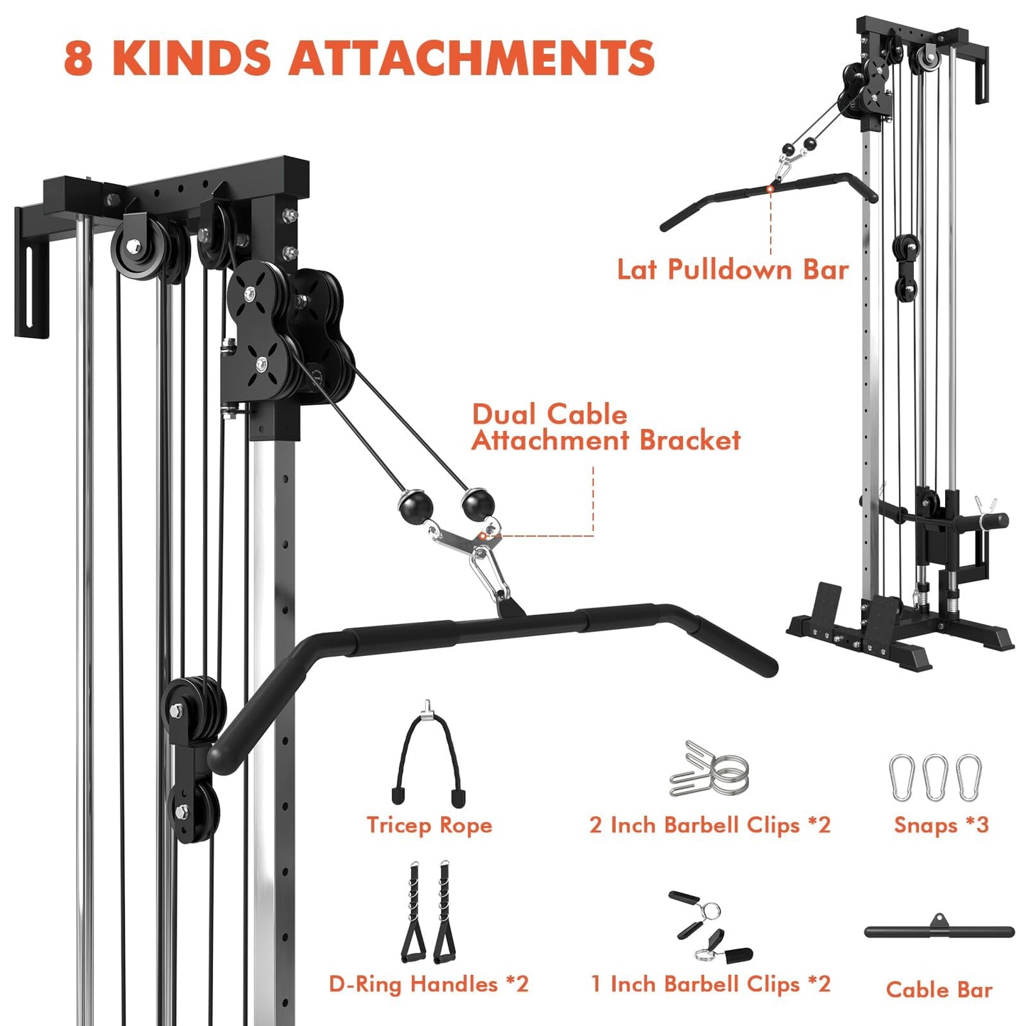 Mikolo Wall Mount Cable Station, Cable Crossover Machine with Dual Pulley System and 18 Adjustable Positions for Home Gym Fitness Equipment, Black