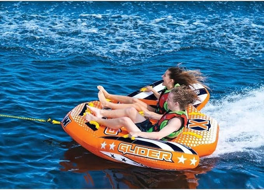 WOW Sports - Glider Inflatable Towable Tube w/ Flex Seating - 1 - 2 Riders - Perfect For Kids & Adults - Soft Top Deck Tube - Boating Accessory