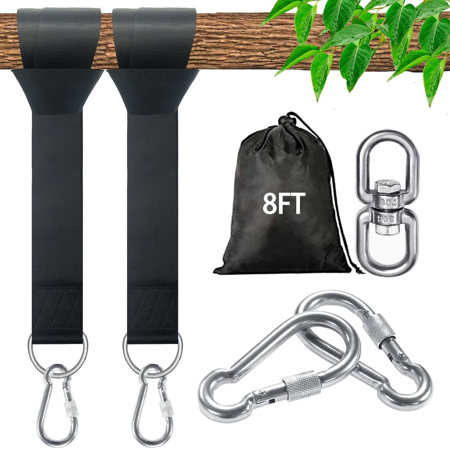 Veriluck Tree Swing Straps Hanging Kit - 3FT/8FT/15FT/20FT/30FT, Strong & Durable - Holds Up to 5000lbs - Adjustable Tree Swing Straps Fit for All Swings, Hammocks, Safer & Easy Installation (8 FT)
