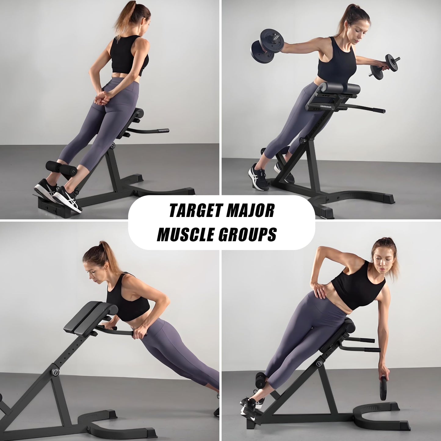 SUCXDZQ Roman Chair Back Extender - Angle & Height Dual Adjustable Hyperextension Bench for Home Gym - Adjustable Back Exercise Machine Fitness Equipment (Black)