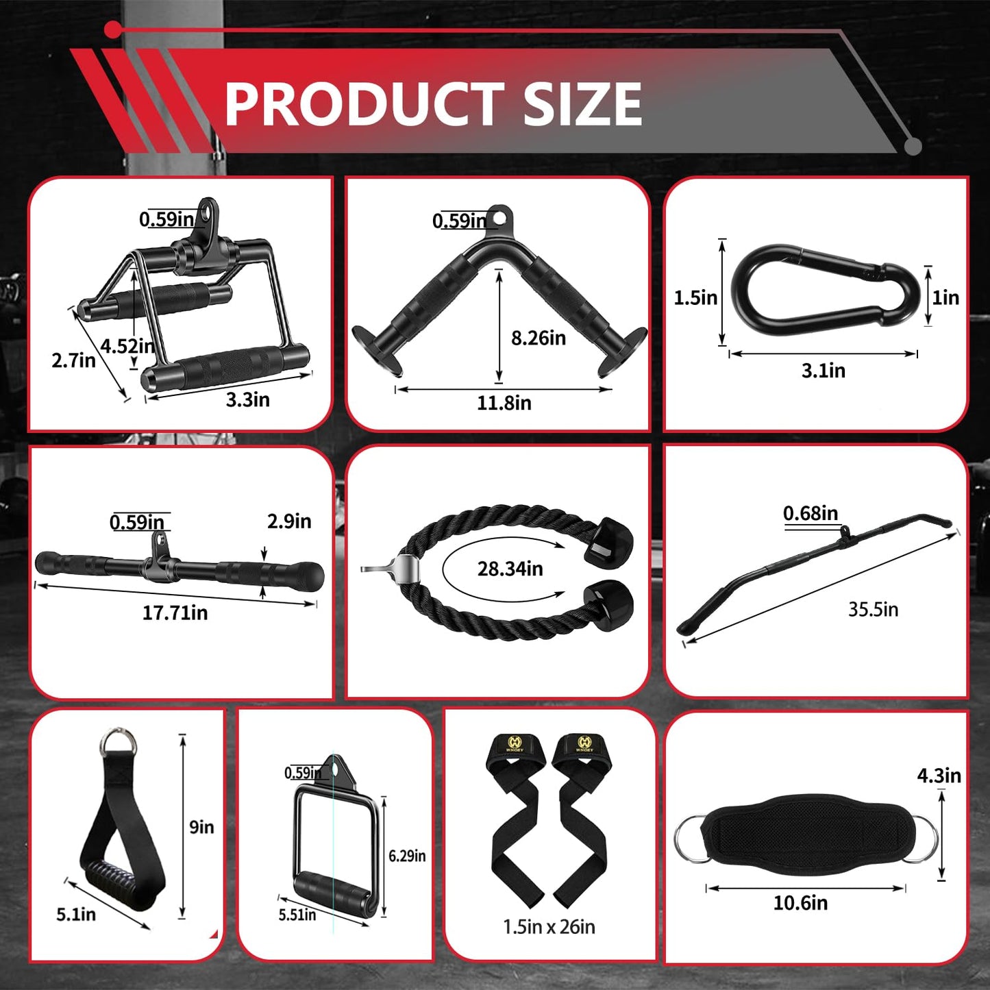 LAT Bar Cable Attachment with Rubber Handgrips, Deluxe Heavy Duty Solid Curl Bar Revolving Hanger Home Gym Cable Attachments (Black 35.5 inch Set)