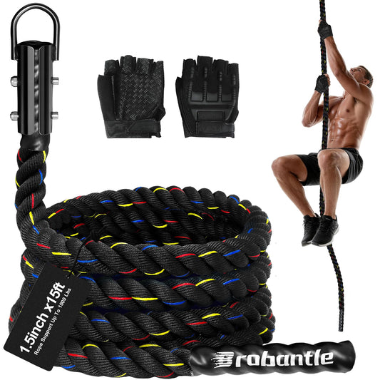 Brobantle Climbing Rope Gym Workout - 1.5 Inch Diameter 15FT Heavy Duty Thick Rope Work Out Exercise Ropes for Adults or Kids Home Indoor & Outdoor Fitness and Strength Training