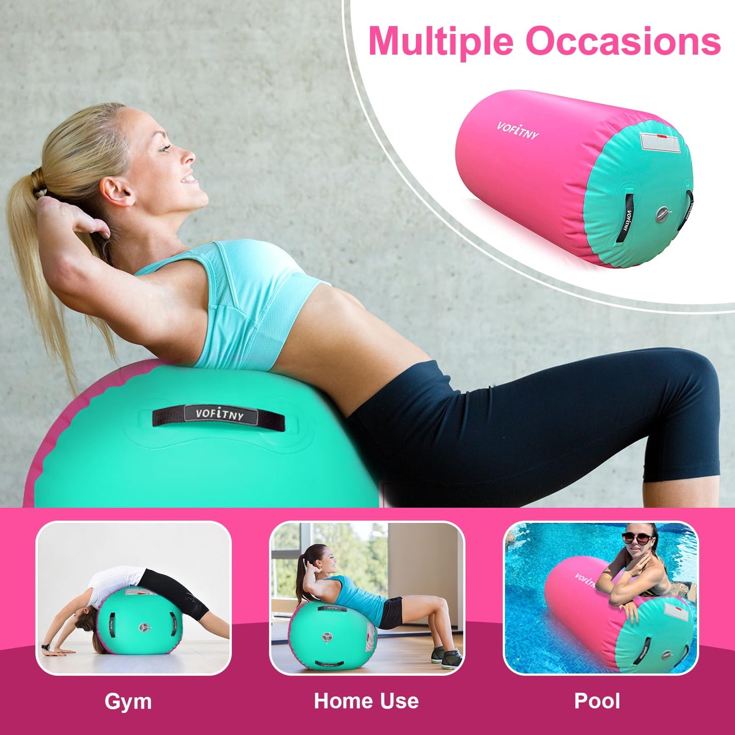 VOFiTNY Gymnastics Air Barrel Octagon Mat Tumbler 3.3ft L x 2ft D Back Handspring Trainer for Home/Gym/Tumbling Without Pump