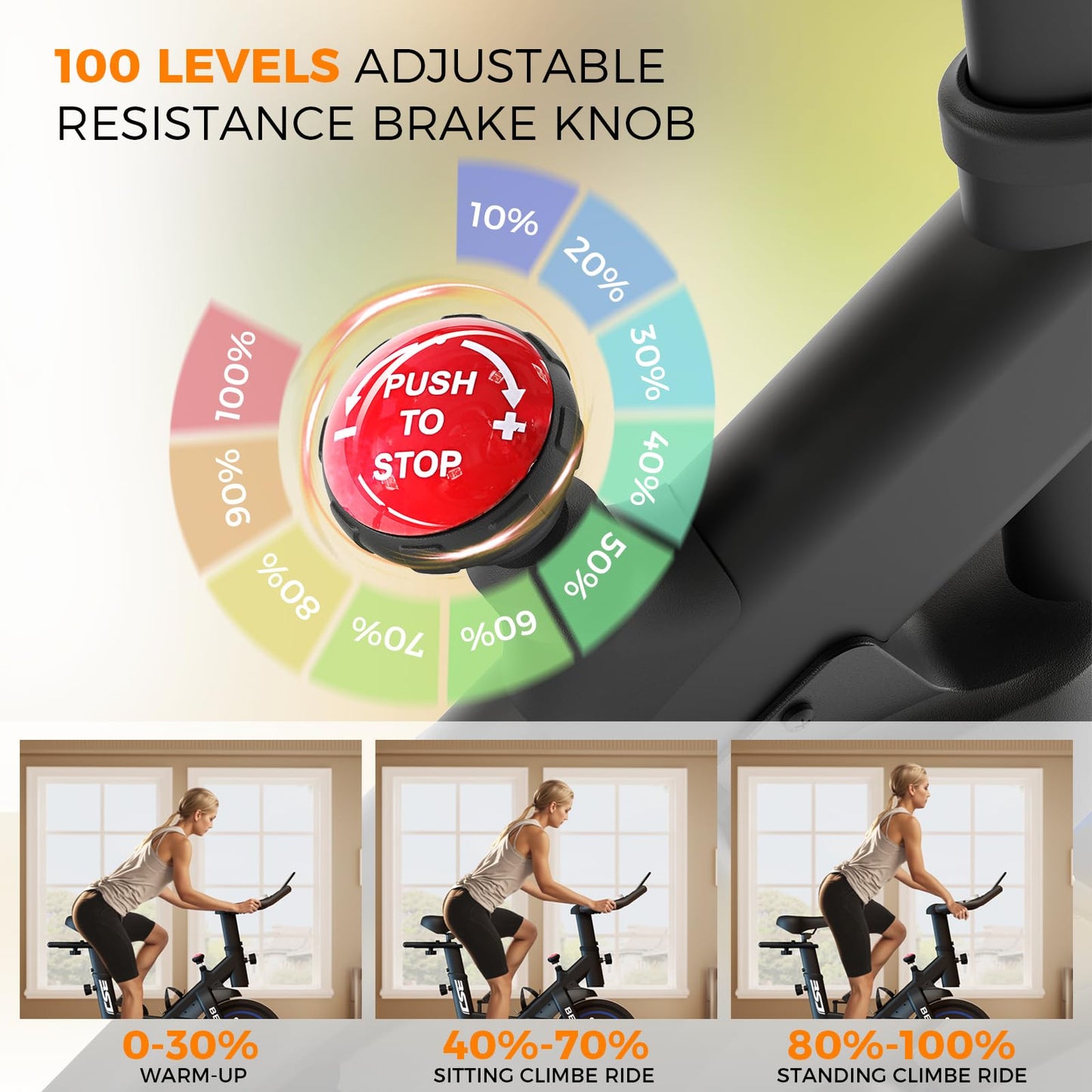 BSJ BESTGYM Exercise Bike, Brake Pad Stationary Bike with App, Low Noise Indoor Cycling Bike with 330lbs Weight Capacity, Adjustable Seat, Tablet Holder, Water Bottle Holder for Home Fitness and Weight Loss (Friction-Black)