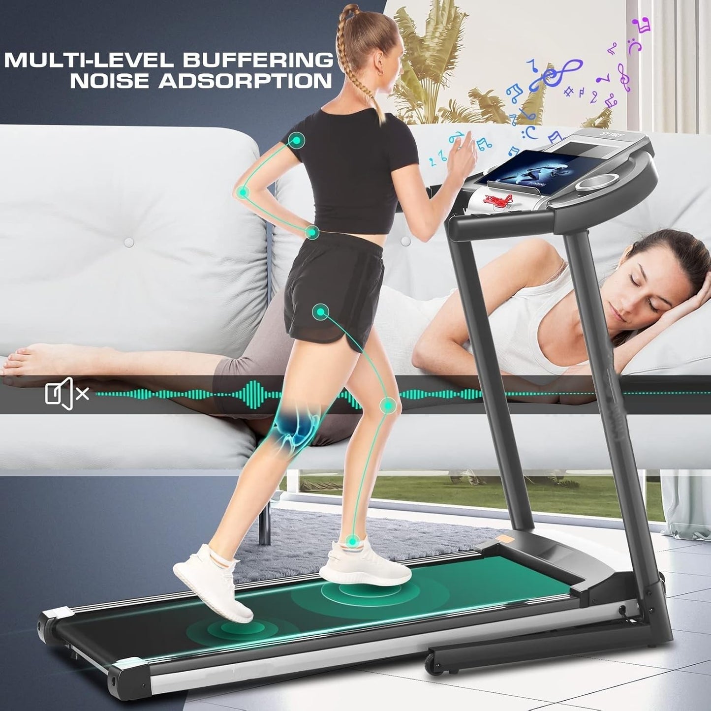 FUNMILY Foldable Treadmills with Incline - Heavy Duty Treadmills with 10" HD WiFi Touchscreen, Smart Walking pad with HiFi Speakers, Running Machine Popular Apps & Interactive Entertainment
