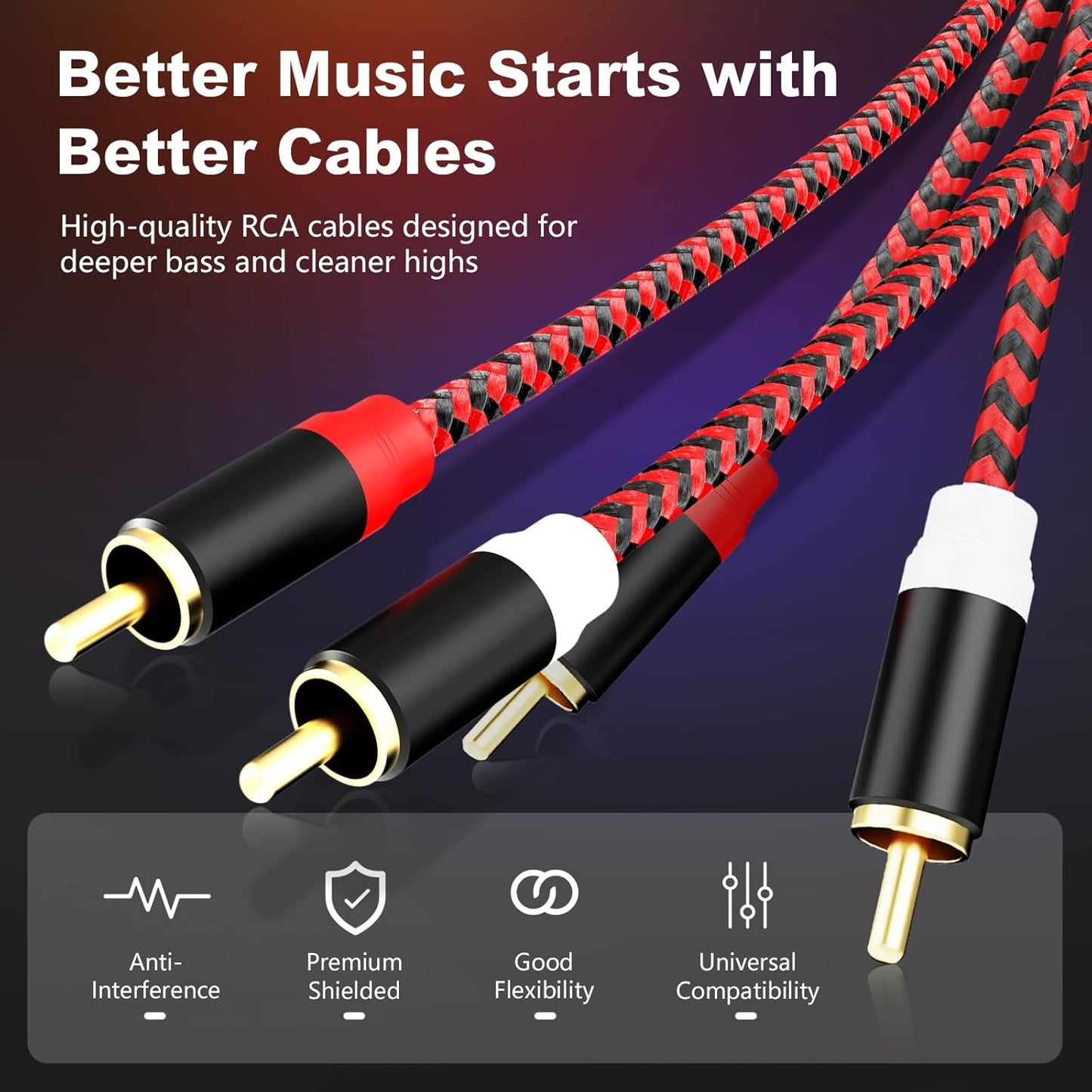 Jelly Tang 10Ft,2Rca 2-RCA etc(10Ft/3M) RCA Cable Male to Male Audio Stereo Subwoofer Cable [Hi-Fi Sound] Nylon-Braided