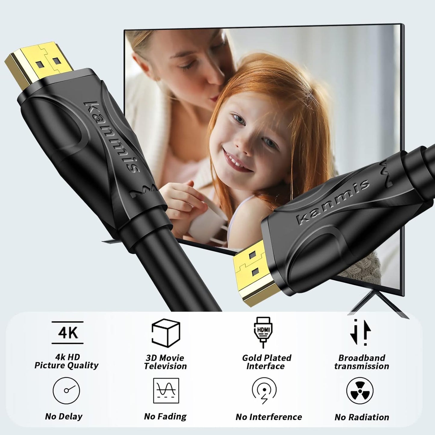 kanmis 4K 50ft, 2.0 &4K@60Hz 2K 1080P, PS3 PS4 HDMI Cable High Speed Hdmi Cables Ultra High Speed Gold Plated