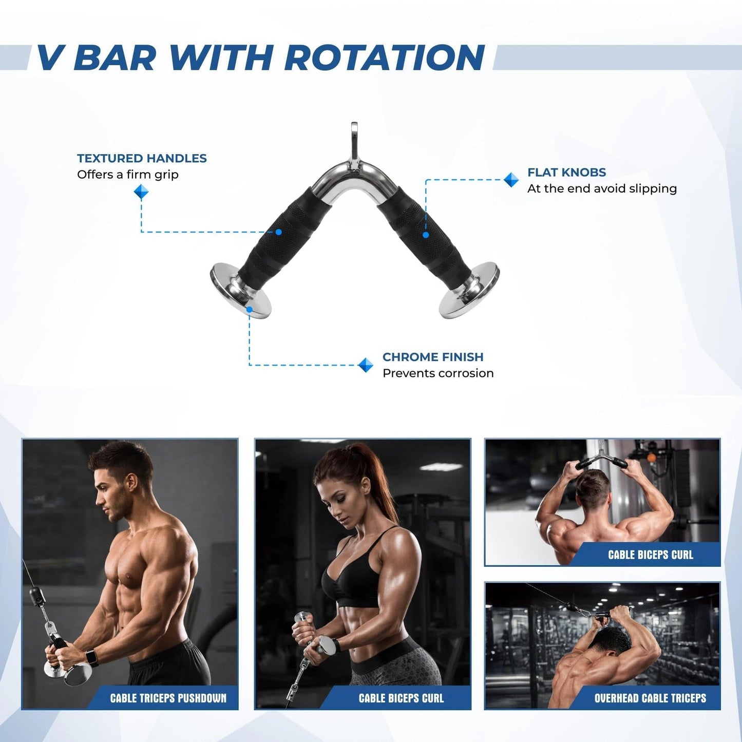 Eryntix Heavy-Duty Cable Machine Attachments, LAT Pulldown Kit with V-Bar, Tricep Rope, Double D Handle, Barbell Collar, 360° Swivel Hooks, Alloy Steel Home Gym Full Body Workout
