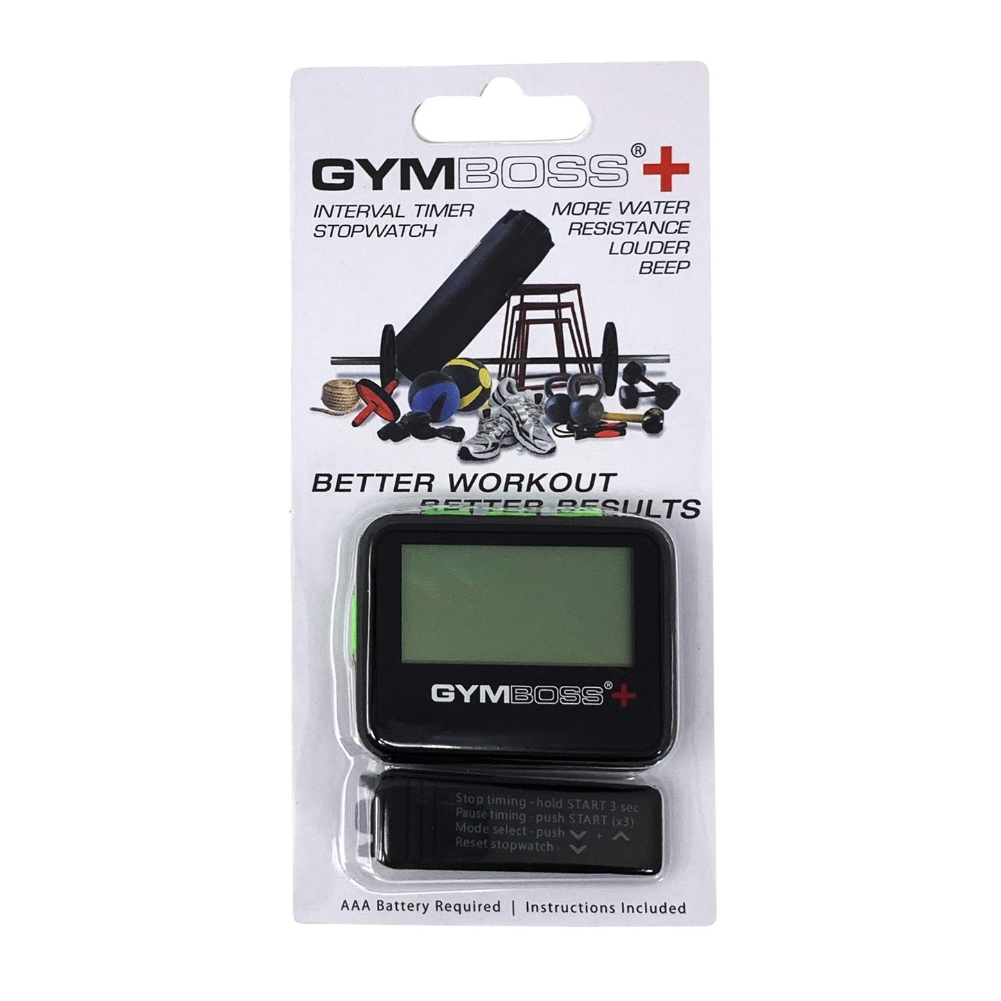 Gymboss Plus Interval Timer and Stopwatch and Gymboss Strap - Bundle (Black with Green Buttons)