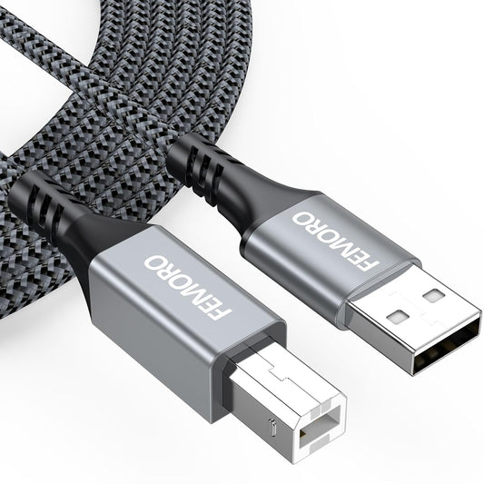 10 10ft FEMORO USB Printer Cable Feet Long, USB Type A to USB Type B Replacement High Quality Braided Cord for Computer