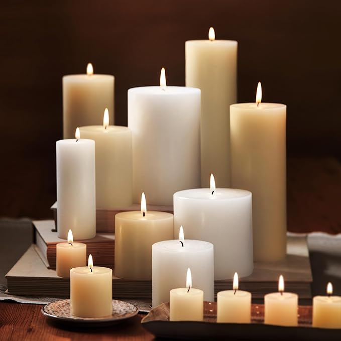 TAG Chapel 3X12 Ivory Pillar Paraffin Wax Candle Unscented Drip-Free Long Burning 175 Hours for Home Decor Wedding Parties Dining Dinner Kitchen Table Tabletop Living Room End Table Decor Decoration