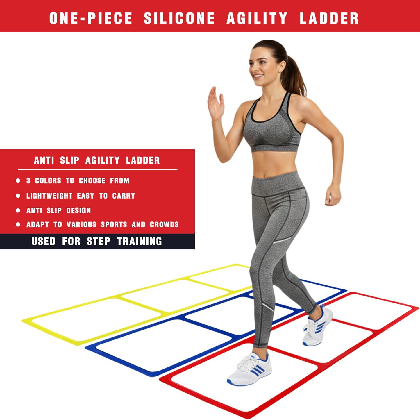 One-Piece Silicone Agile Ladder 1 PC Suitable for Sports & Fitness Step Training Soccer Footwork practice Street Dance Step Training Auxiliary Kit for Various Indoor and Outdoor Floor Areas (Blue)