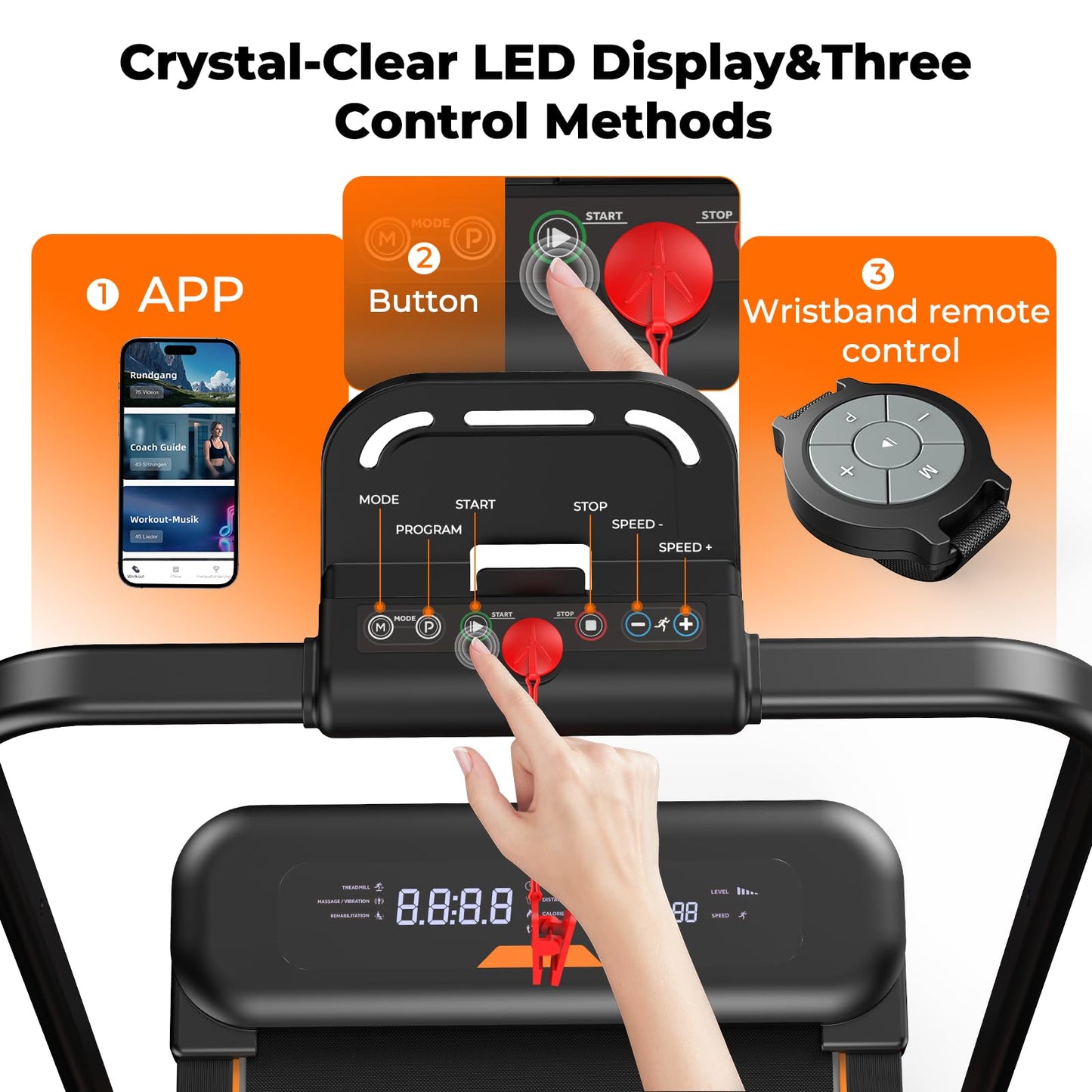 JAGJOG 4 in 1 Walking Pad with Incline, Vibration Plate with Handle Bar, Under Desk Treadmill for Home Small Spaces, Foldable Treadmill with Wristband Remote, LED Display & App（Black）