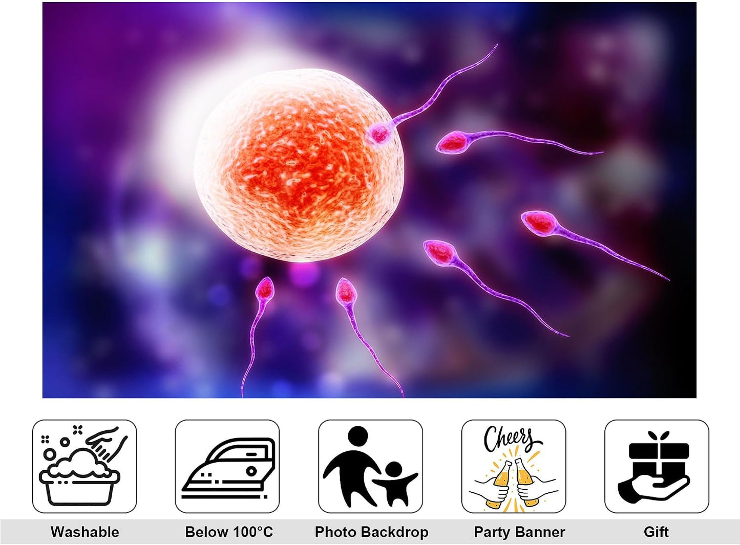 KeyWork 5x3ft Human Fertilization Illustration Backdrop Reproductive Science Photography Background for Health Fair