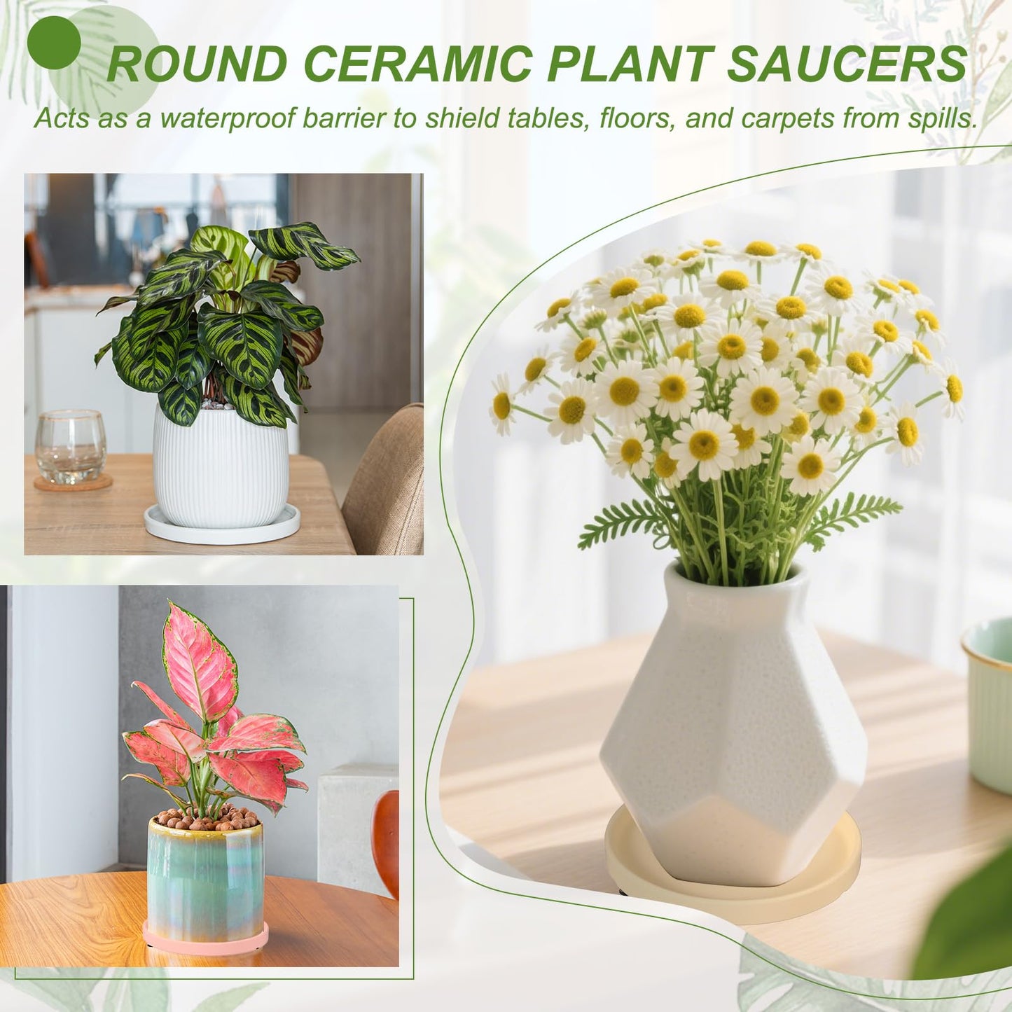 YELARXI 6.7 Inch Ceramic Plant Saucers, Round Flower Planter Water Trays Ceramic Plant Saucer Pot Tray -Fitting for (Outdoor/Indoors/Garden/Planting/Water/Flower/Coffee) Dark Gray