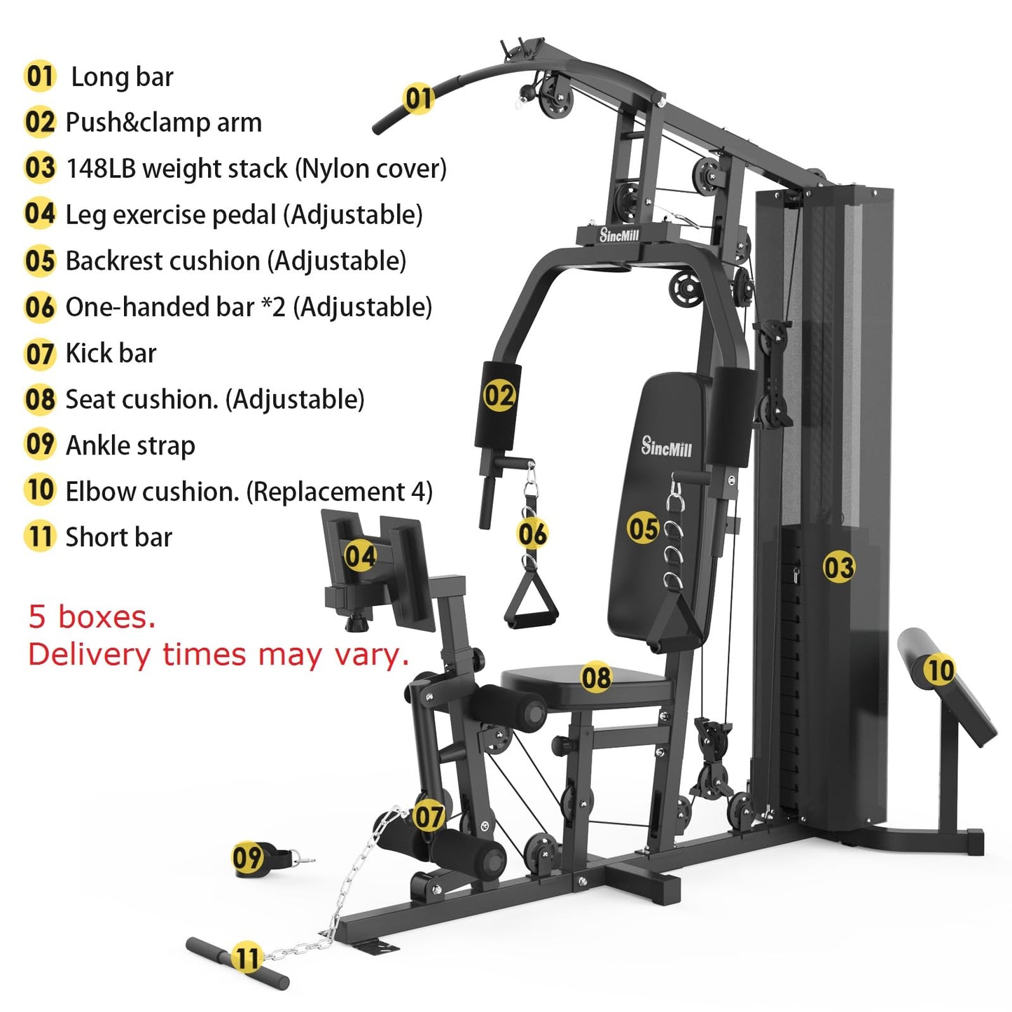 Home Gym SCM-1148L&5003 148LB Multifunctional Full Body Home Gym Equipment for Home Workout Equipment Exercise Equipment Fitness Equipment SincMill