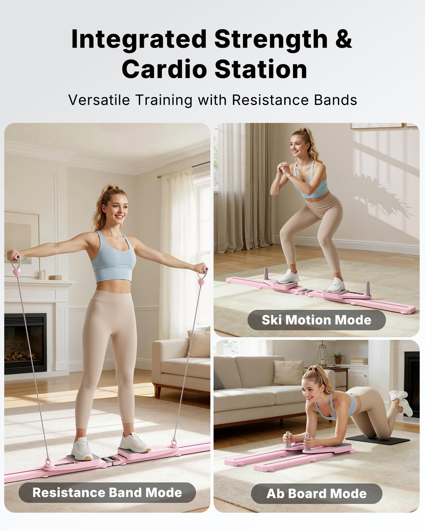MERACH Pilates Board, Pilates Reformer Set with Timer and Resistance Bands, Portable Pilates Equipment for Home Workout, Ab Core Trainer Pilates Kit for Women and Beginners (Light Pink)