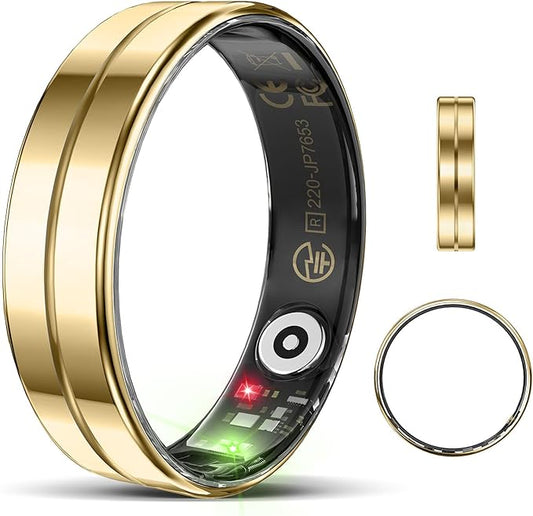 Ultra-Thin Smart Ring for Women Men,Sleep Tracker Ring with Heart Rate, Waterproof Fitness Ring for Activity Monitoring/Steps/Calories,No Subscription Fee,for iSO & Android (Glod,10#)