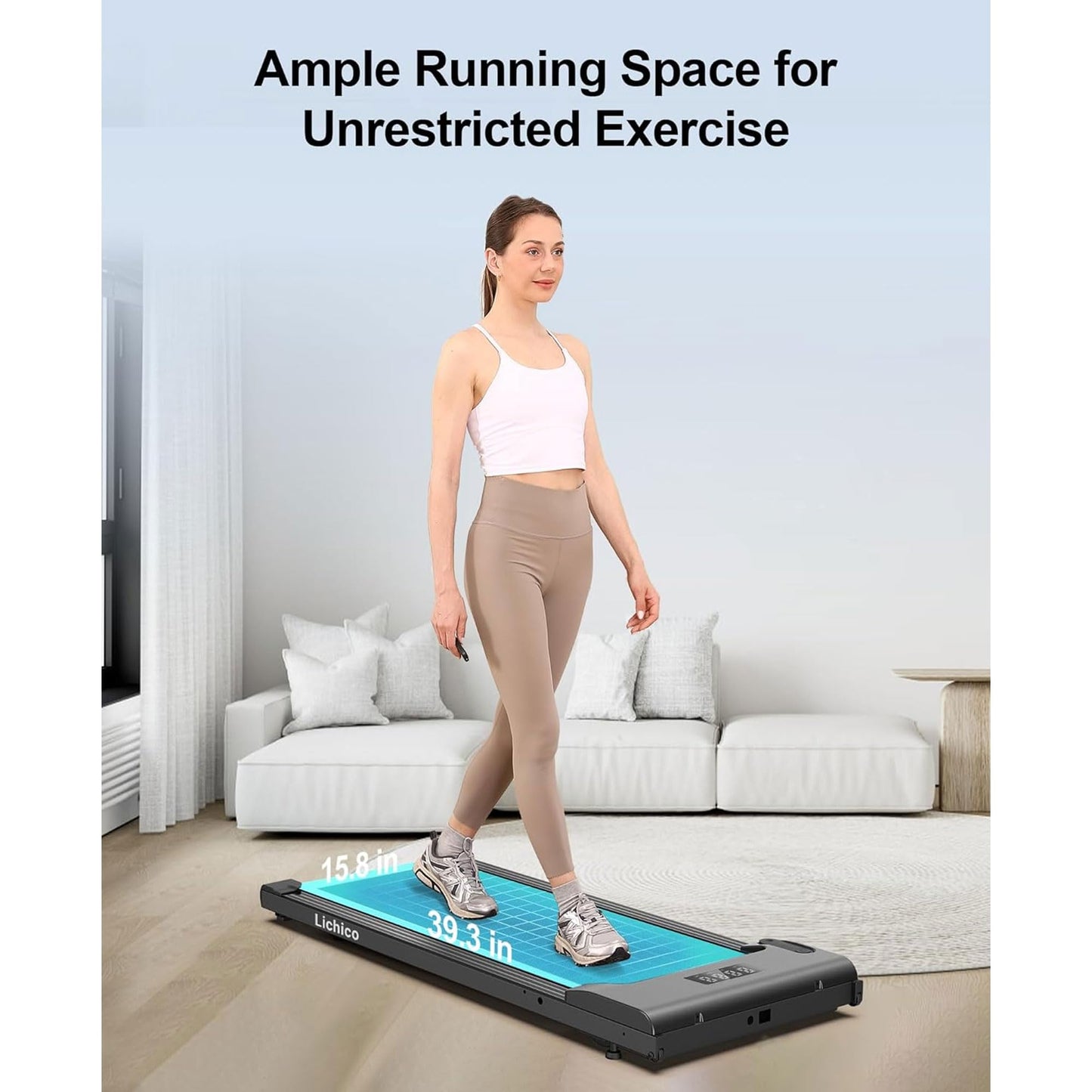Lichico Walking Pad Under Desk Treadmill, Portable Small Treadmills for Home and Office, 2.5HP Super Quiet Brushless Motorized Walking Jogging Running Machine with Remote Control