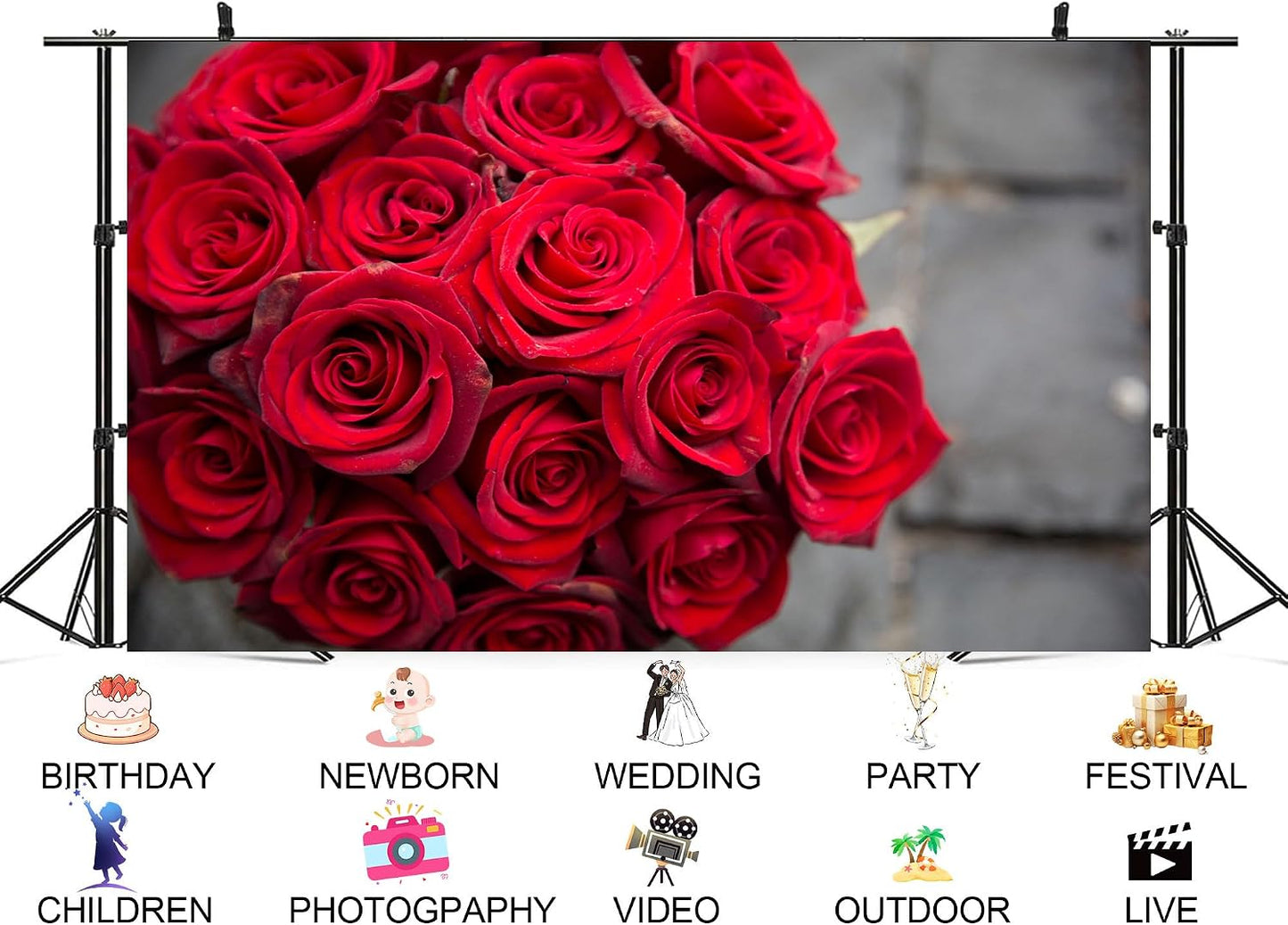 UPXIO 10x8ft Red Rose Bouquet Close Up Backdrop Romantic Floral Arrangement Photo Background Tapestry for Valentine's