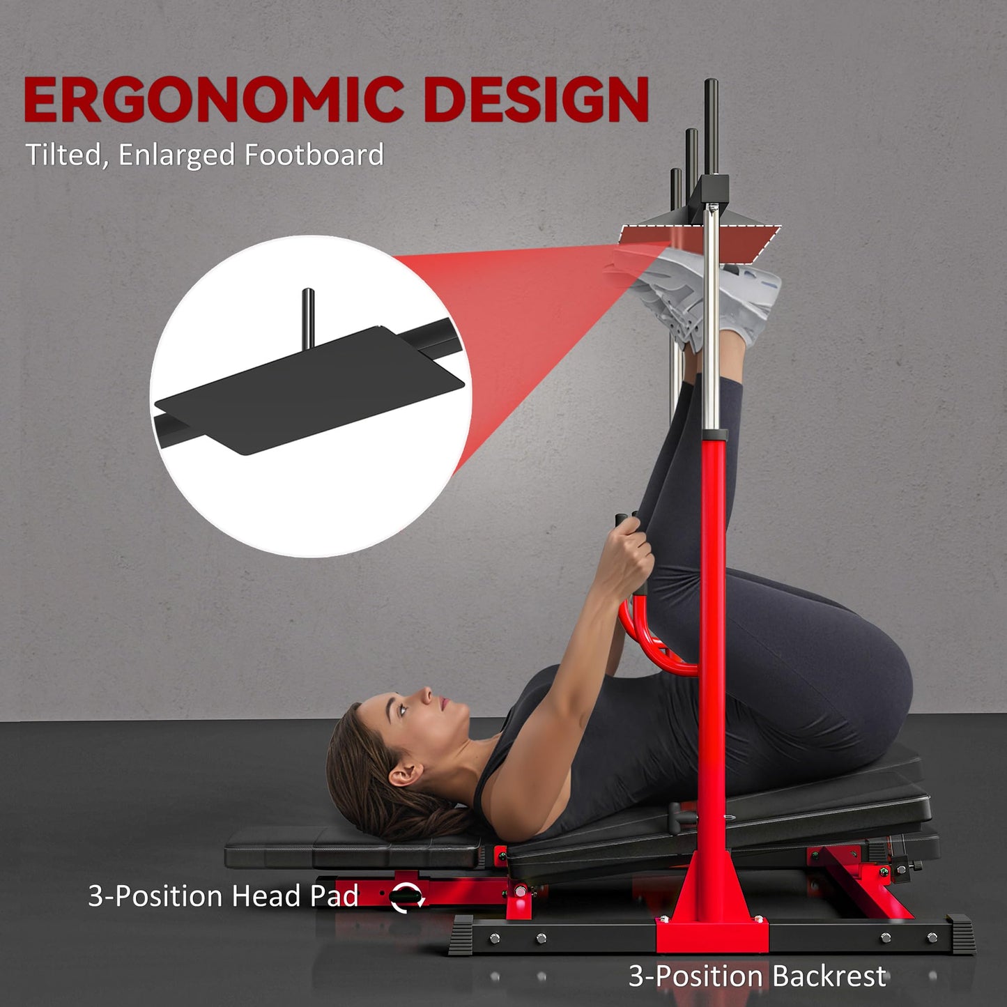 Soozier Vertical Leg Press Machine, 660LBS Capacity, Leg Strength Training Machine with Adjustable Leg, Back, and Head Positions for Home Gym, 1 inch Standard Plate Compatible, Red