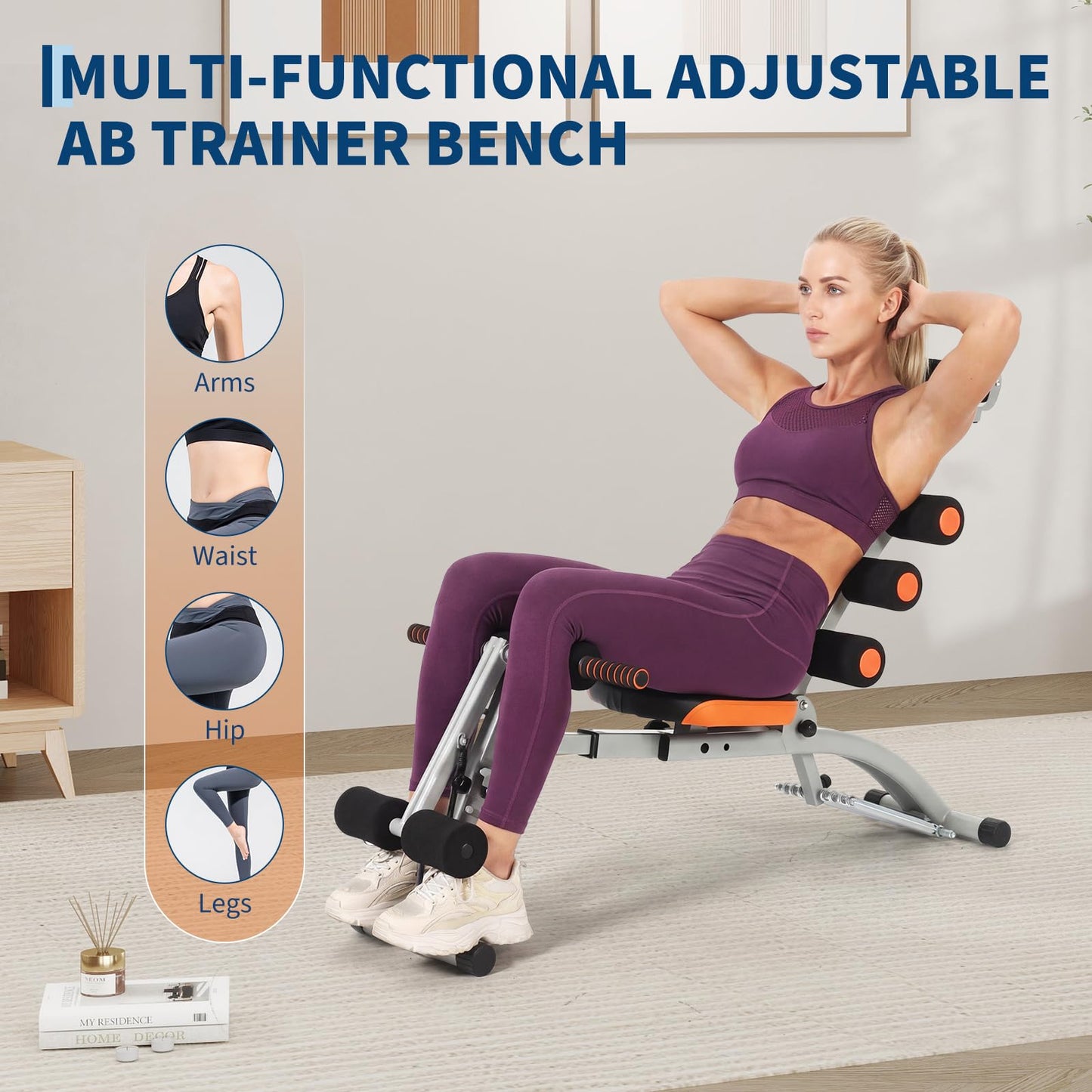 Abdominal Workout Bench,Adjustable Ab Machine for Home Gym,Multi-Functional Exercise Bench for Full Body Workout