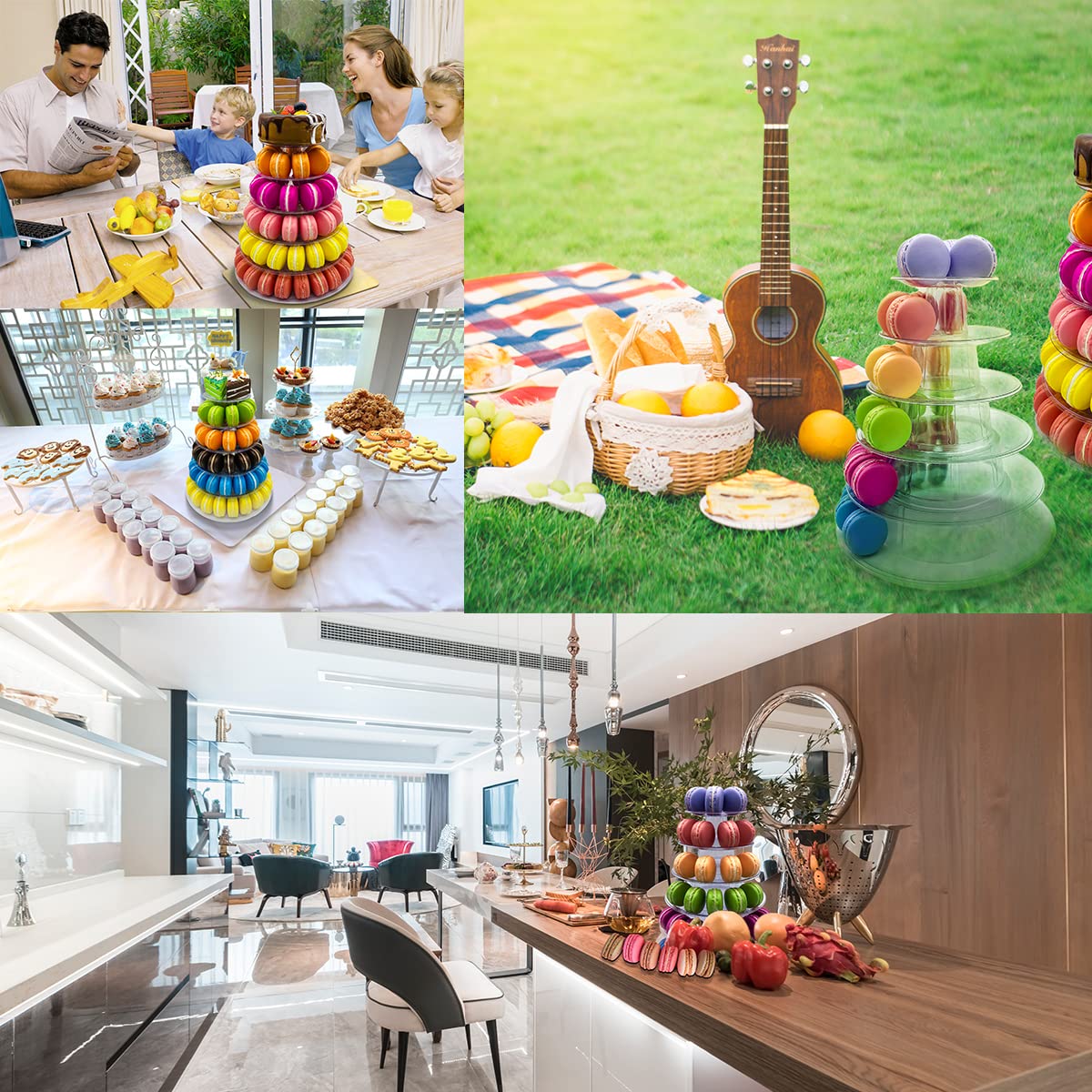 6 Tiers Macaroon Tower Stand, Round Macaron Tower Cake Display Rack Plastic Cupcake Stand Macarons Desserts Serving Tray for Birthday Wedding Party Decor (6 Tiers)