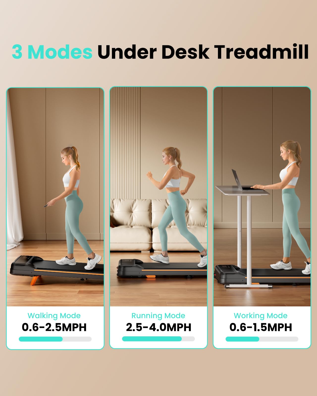 Abonow Walking Pad, Under Desk Treadmill with Incline for Home Office 2.5HP Portable Walking Treadmill with 265 Lbs Weight Capacity Walking Machine, Remote Control, LED Display - Black Orange