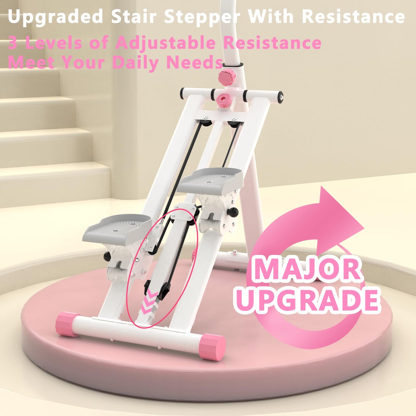 Zyerch Stair Stepper for Home, 265lbs Vertical Climber Machine for Full-Body Exercise, Resistance Home-Upgrade Climber Fitness Equipment with Stable Frame Adjustable Handlebar for Women Men, Pink