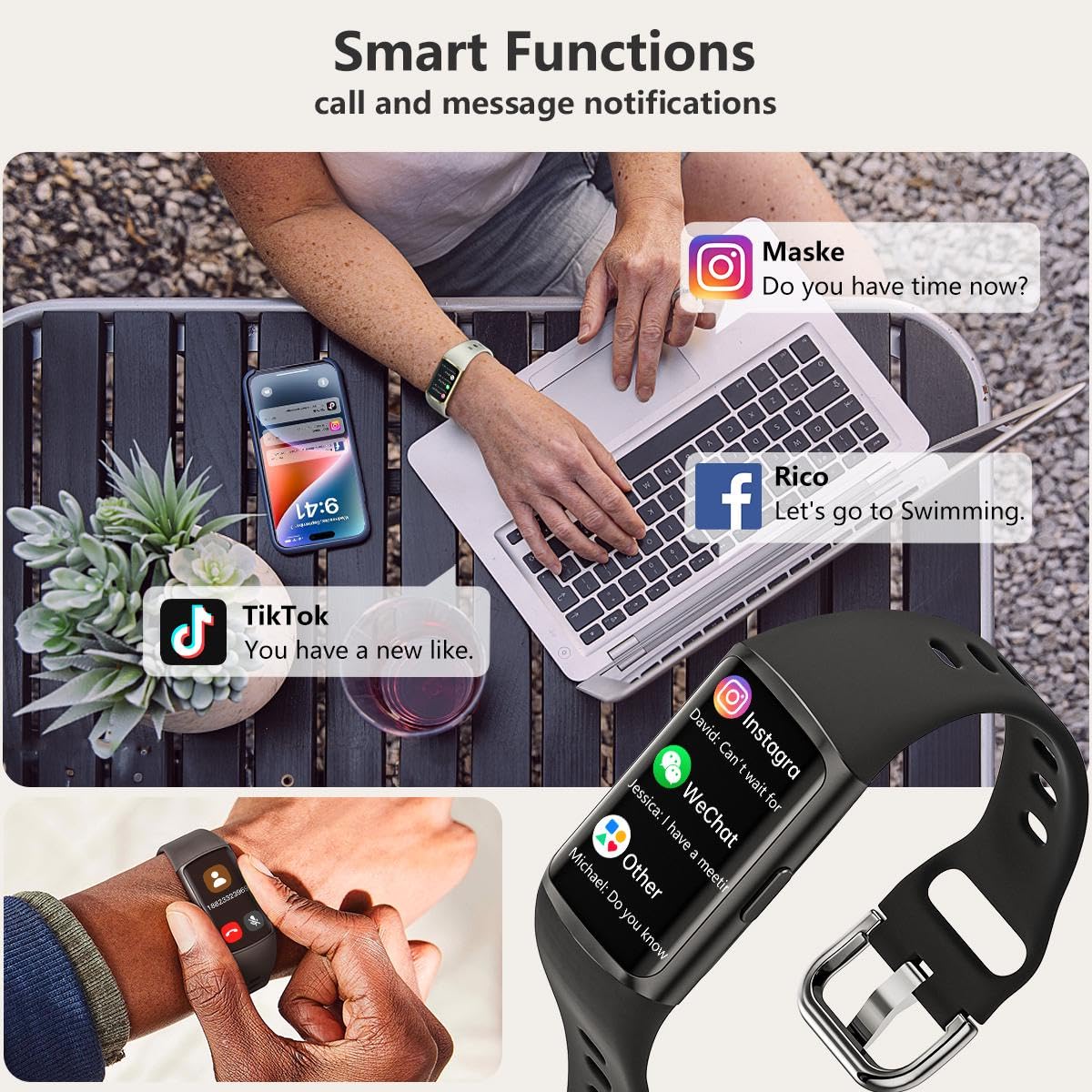 FITVII FINO 2 Slim Fitness Tracker, Smart Watch with Blood Oxygen, Sleep Monitor, 24/7 Heart Rate & Blood Pressure, IP68 Waterproof Health Activity Trackers with Calories Step Counter for Women Men