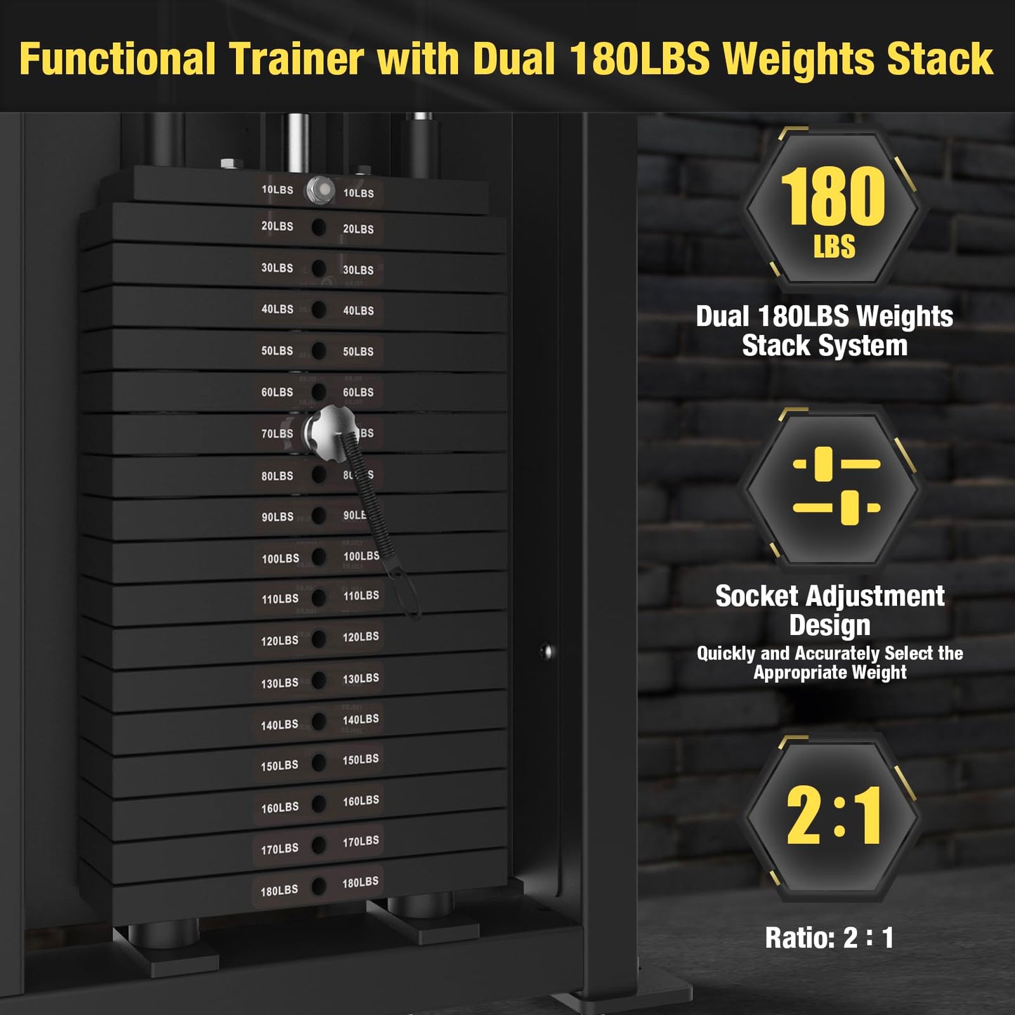 Functional Trainer Cable Machine, Cable Crossover Exercise Machine for Home & Commercial Gym, All in One Home Gym System Cable Machine and Dual Weights Stack for Cable Workout