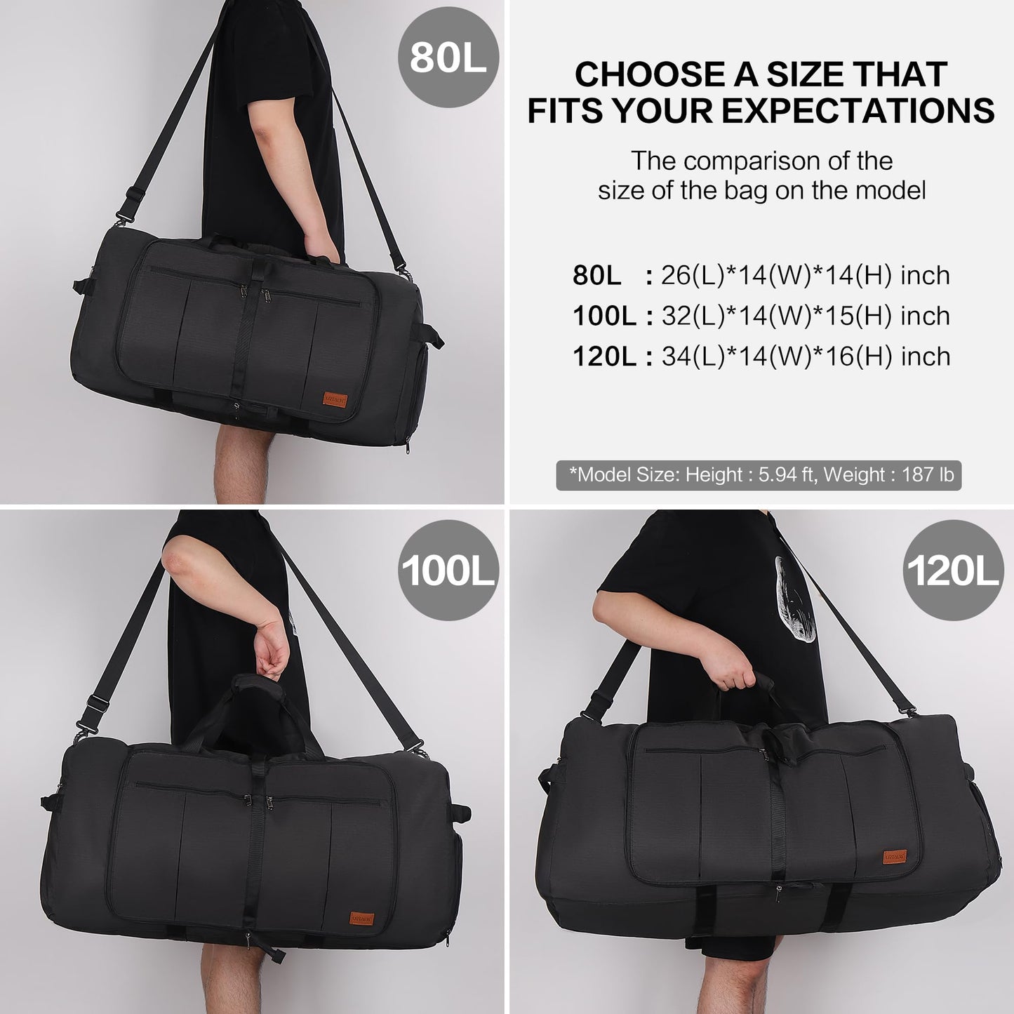 120L Foldable Collapsible Waterproof Travel Duffel Bag for Men and Women with Shoe Compartment