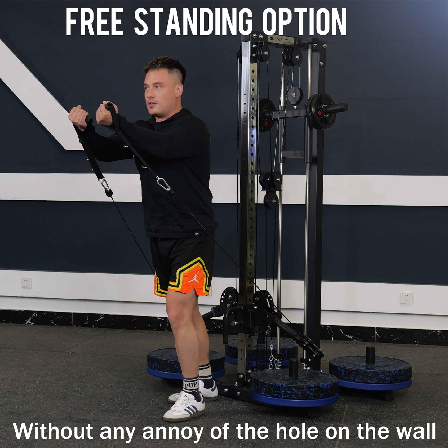 Eonfit E1 2.0 Wall Mounted & Free Standing Cable Machine for Home Gym, LAT Pulldown, Functional Trainer, Cable Crossover Machine Workout Station Pulley System Cable Tower with Leg Holder, Foot Board