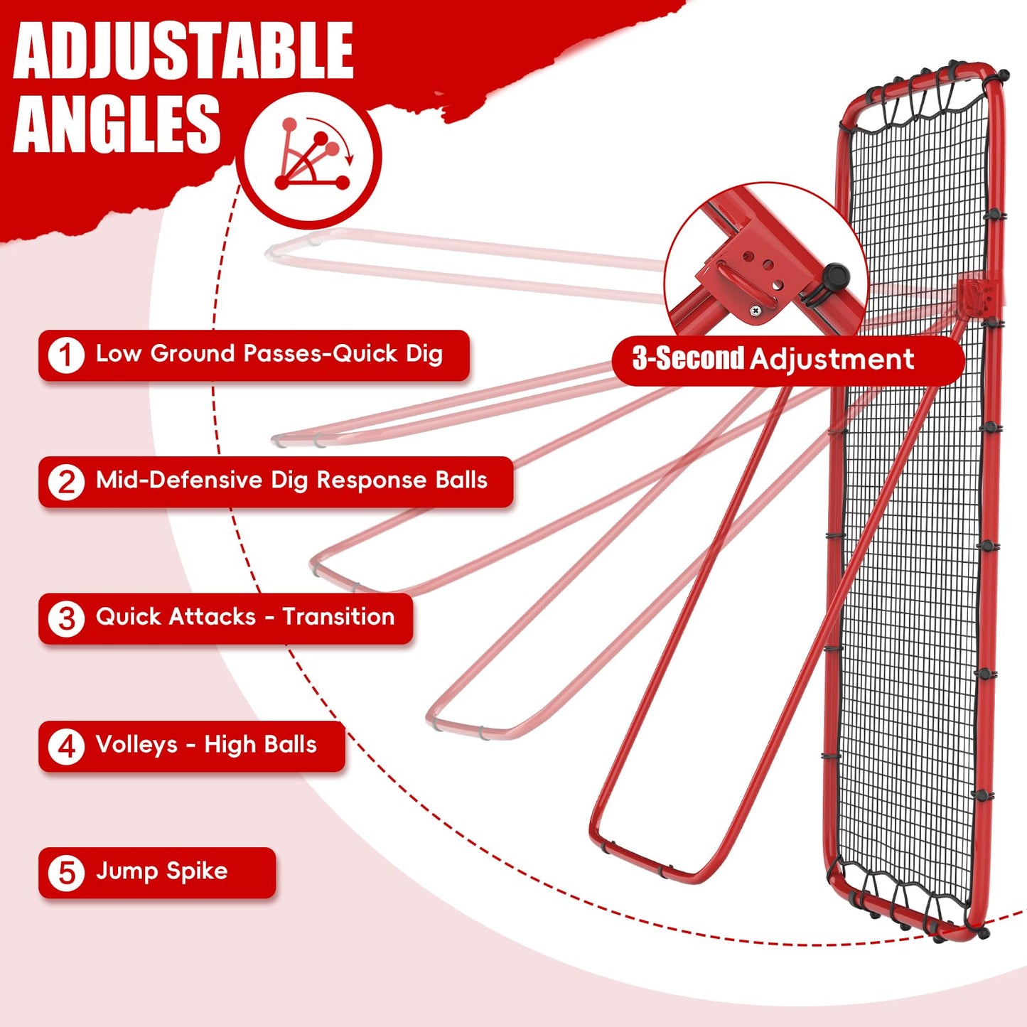 Volleyball Rebounder Net 7x4 Ft, 5-Angle Adjustable Rebounder Net for Practicing Digging, Setting, Spiking, Bounce Back Training Equipment with 2 Target Stripes & Portable Travel Bag for Storage