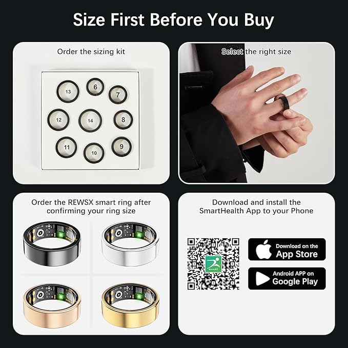 Smart Health Ring for Women Men, Fitness Tracker Ring with Heart Rate, Blood Oxygen, Sleep Tracker, Step Tracker, No Subscription Fee, IP68 Waterproof Smart Ring for iPhone & Android (Rose Gold, 8#)