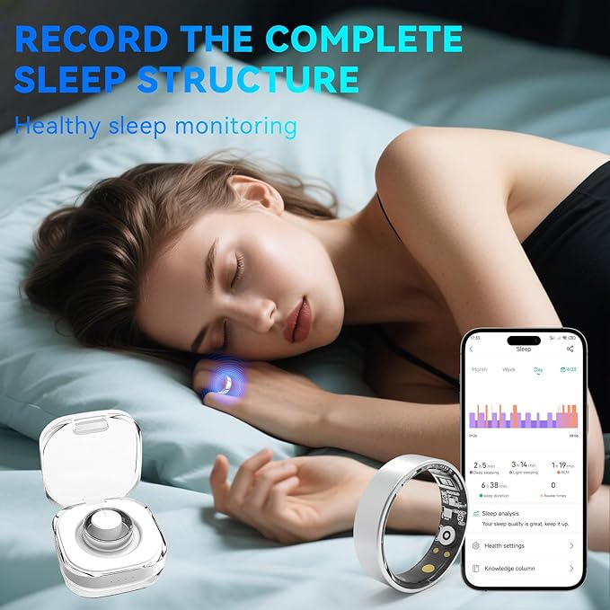 Smart Rings for Women Men,Fitness Tracker Ring,Heart Rate,Blood Oxygen,Blood Pressure,Step Tracker,Sleep Monitoring,No Subscription Fee,IP68 Waterproof Smart Ring for iphone&Android(Silver 10)