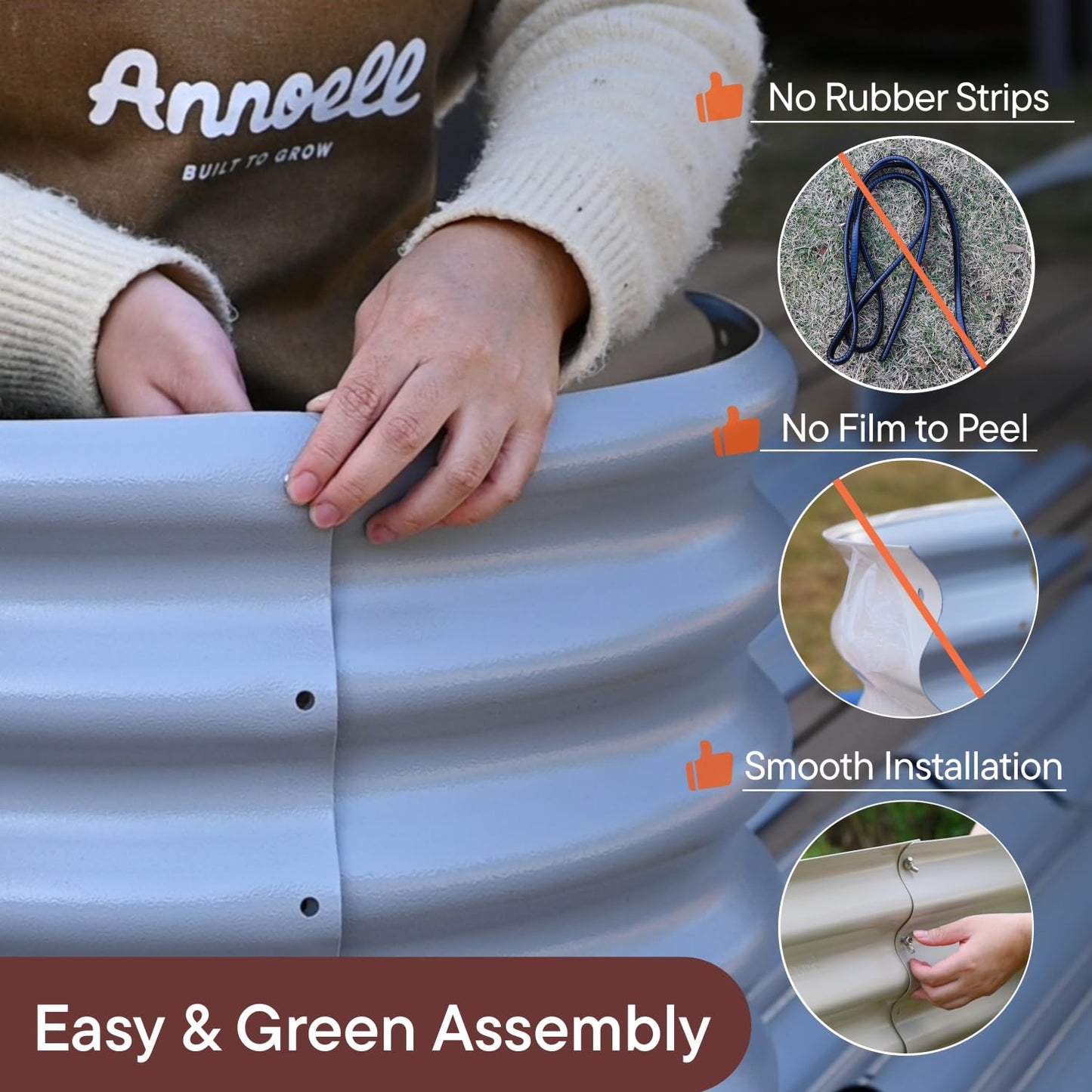 Annoell 4-Pack Galvanized Raised Garden Bed 8x2x1.5 ft, 17" Tall Planter Boxes Outdoor, Zn-Al-Mg Metal Raised Beds for Gardening Herb Fruit Vegetable, Modular Flower Bed for Outdoor Plants-Sand Beige