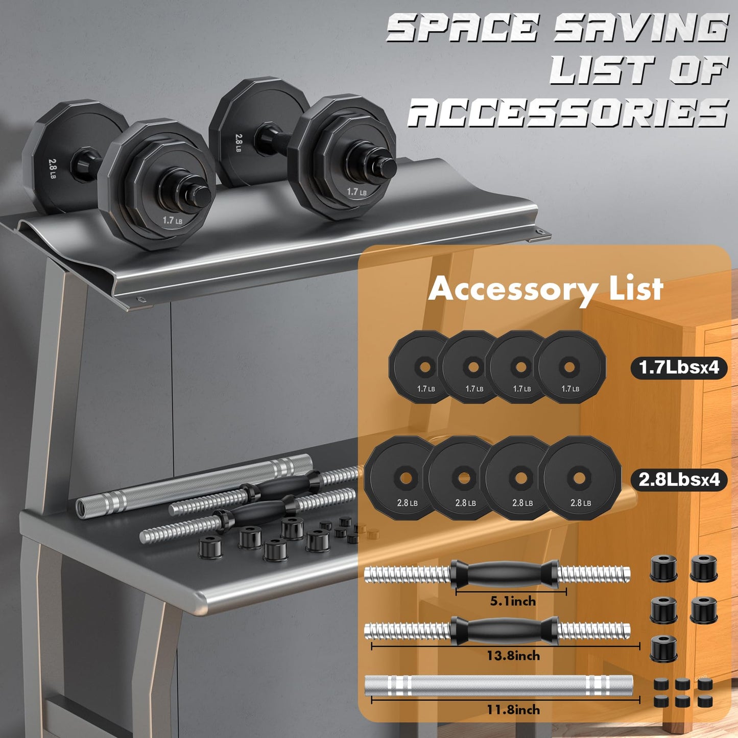 KISS GOLD Barbell Weights Dumbbells Set, Adjustable Dumbbell Sets 22Lbs 44Lbs 66Lbs 88Lbs, Solid Steel, Free Barbell Weight Set with Connector Workout Home Gym for Men Women Strength Training Shaping