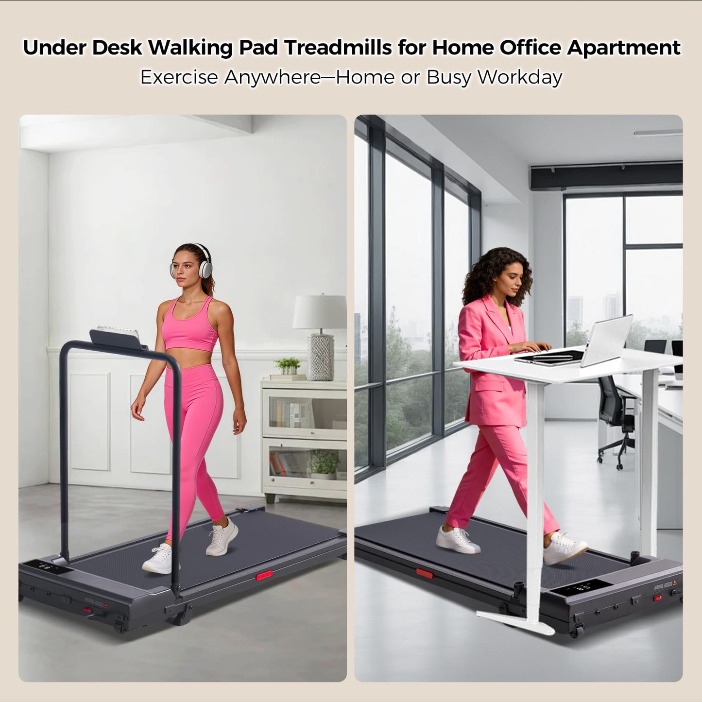 Portable Walking Pad Treadmills for Home Small, Electric Mini Walking Treadmill for Exercising, 3.0HP Compact Walking Pad Treadmill with Handle Bar, 0.6-7.6MPH, 350LB Capacity