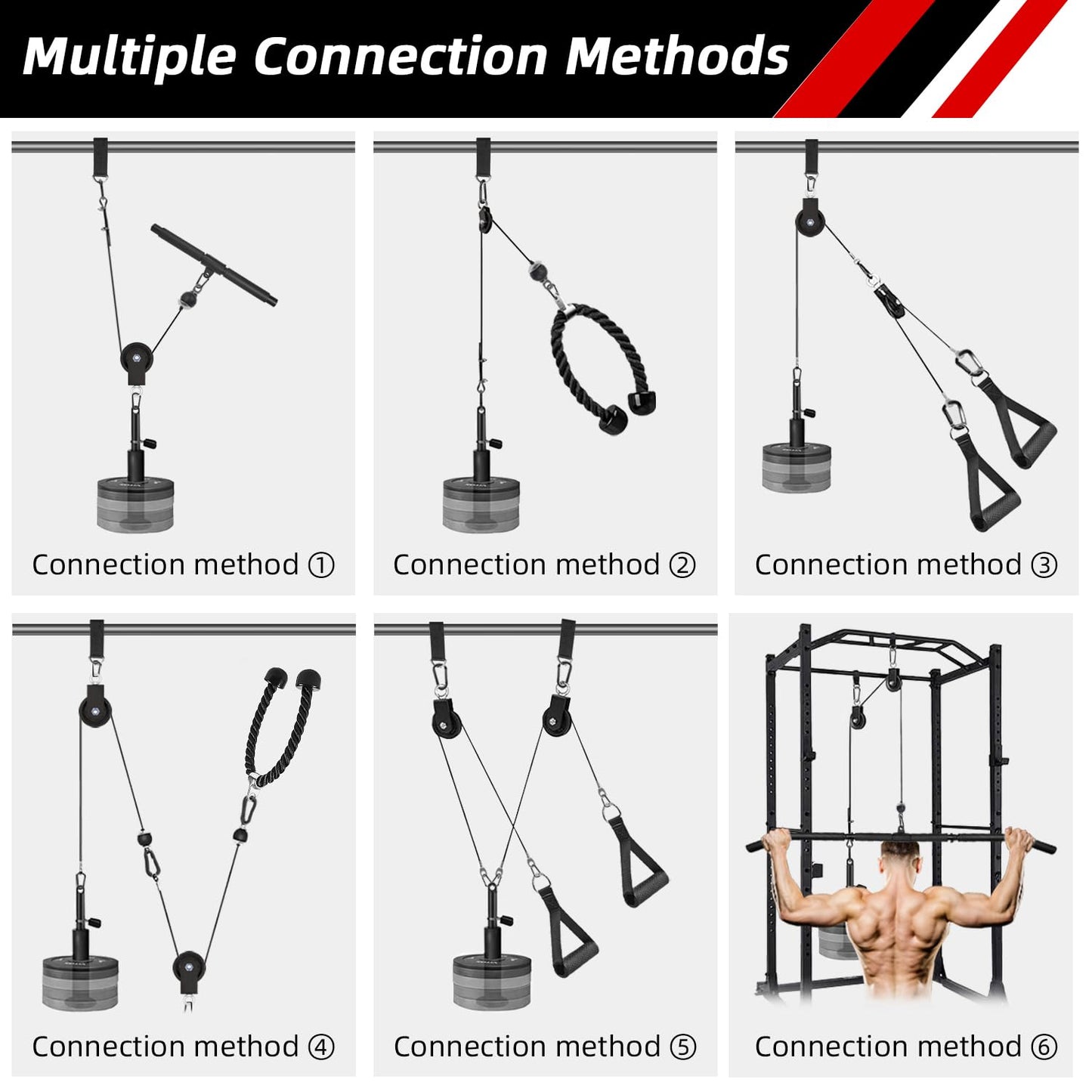 LFJ LAT Pull Down and Lift Weight Pulley System Cable Machine Pulley Attachment for Triceps Pull Down, Biceps Curl, Back, Forearm, Shoulder Home Gym Equipment (Set with Adjustable Bar)