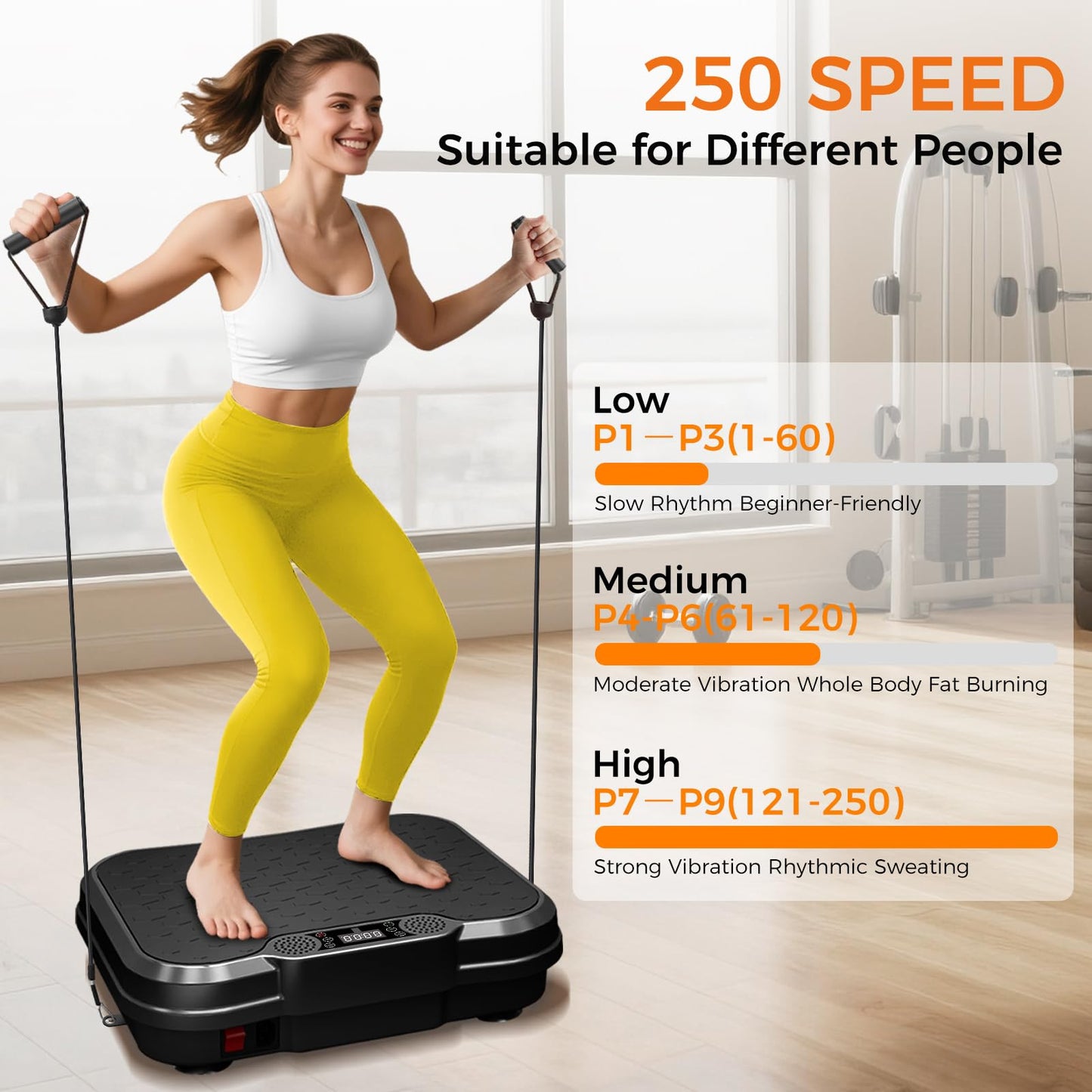 Vibration Plate Exercise Machine, 250 Speeds Home Fitness Vibrating Plate for Lymphatic Drainage, Vibration Plate 400 Lbs Capacity, Vibrating Plates for Weight Loss, Workout Equipment for Women Men