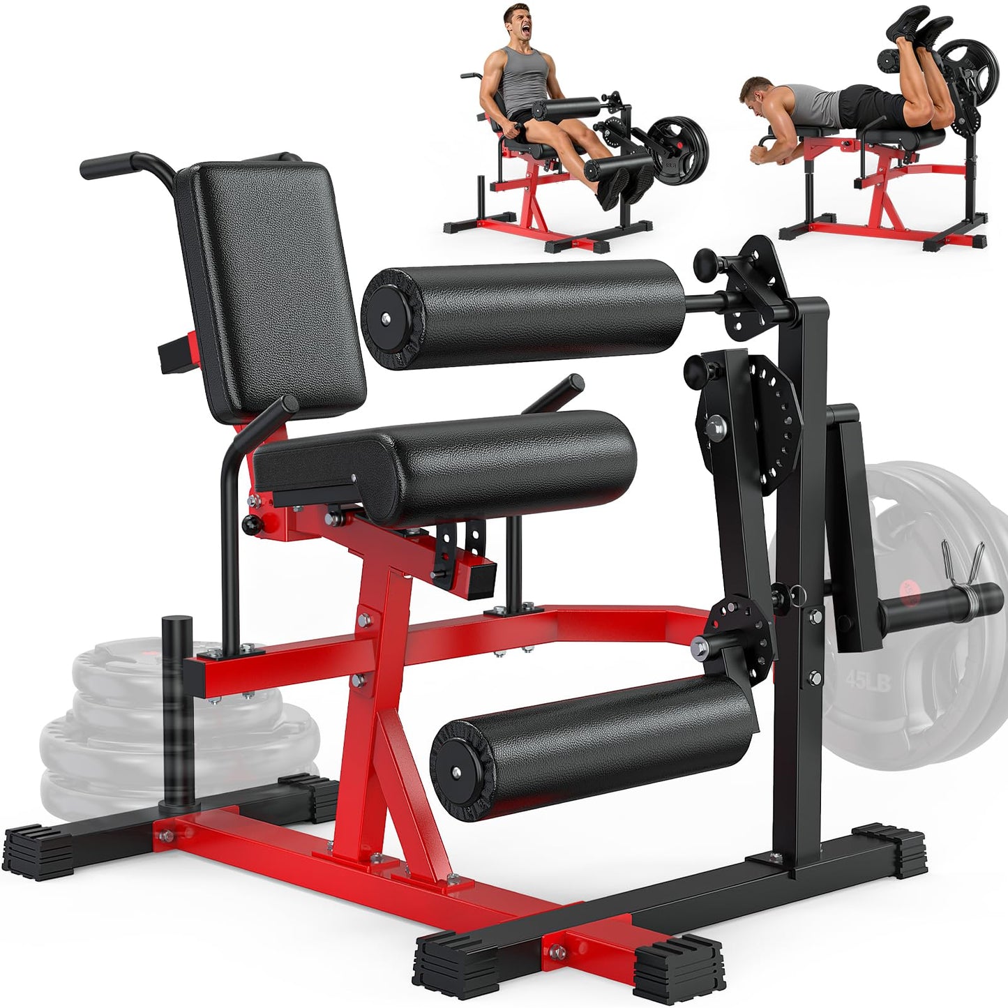 XDDIAS Leg Extension and Curl Machine, 1000LBS Capacity Leg Workout Equipment, Adjustable Seated/ Lying Lower Body Workout Bench for Hip Thrust/ Sit Up, Extended Sleeve Fit 1''/2'' Plate