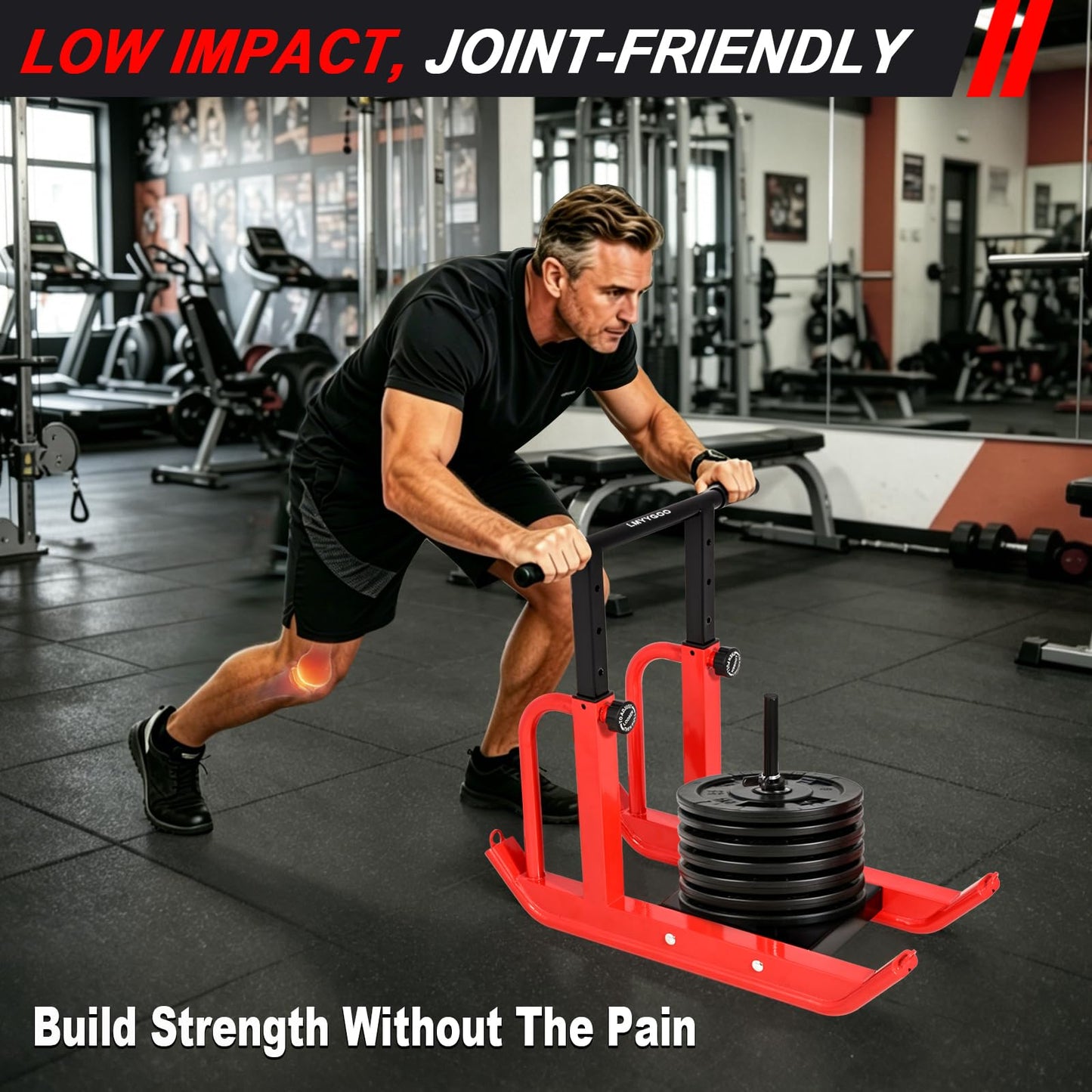 Heavy-Duty Adjustable Training Sled, 5-Level Height Adjustment, Push/Pull Dual-Use, Compatible with 1" & 2" Weight Plates, Strength & Speed Training for Soccer, Fitness & Conditioning, All-Ages