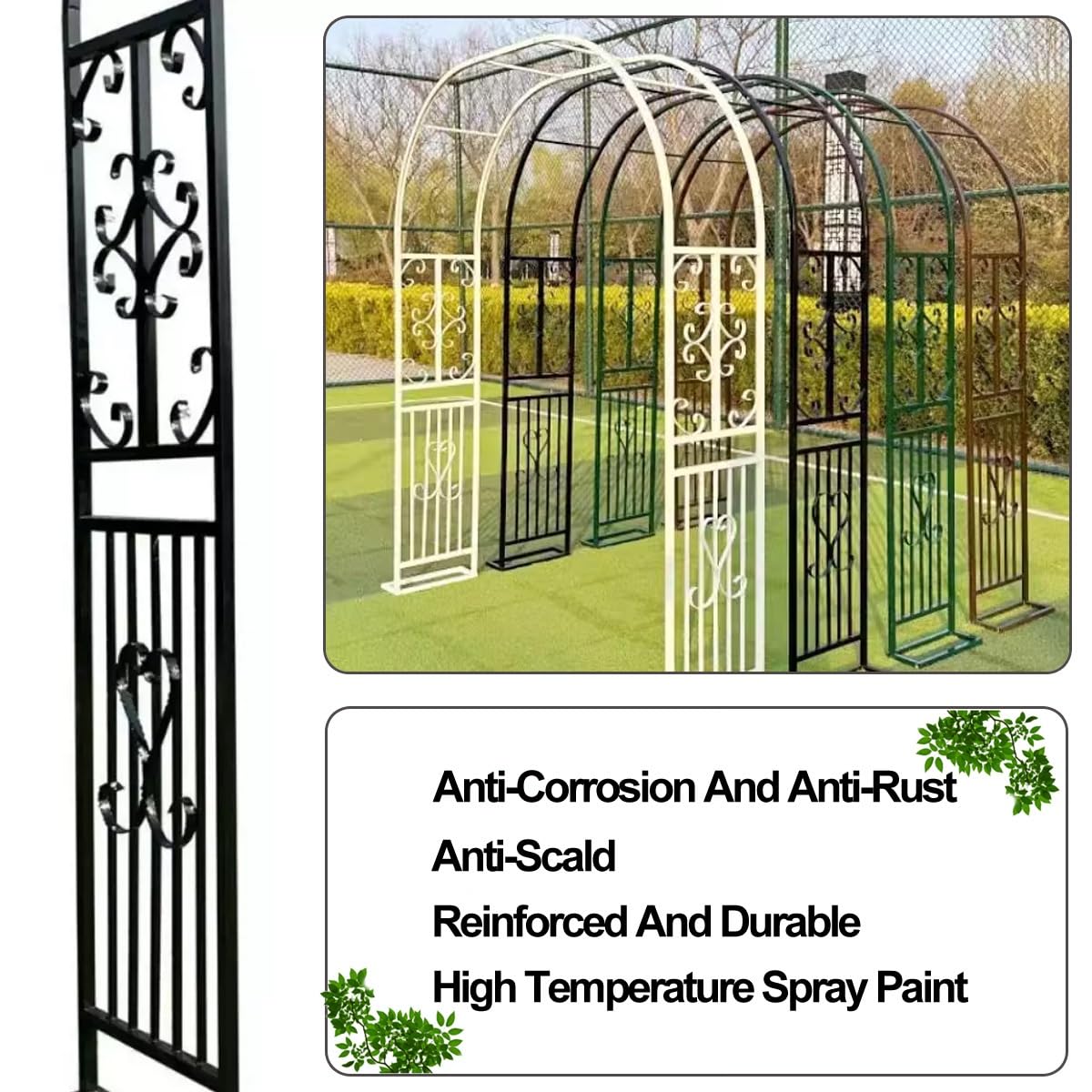 Hltzyzbl Garden Trellis Arbor Metal Arch Heavy Duty Roses Outdoor Arbour for Various Climbing Plant Easy-to-Assemble Stable W8.5ft X H7.5ft, W9.8ft X H7.5ft, W11ft X H7.5ft(White,W(8.5ft))