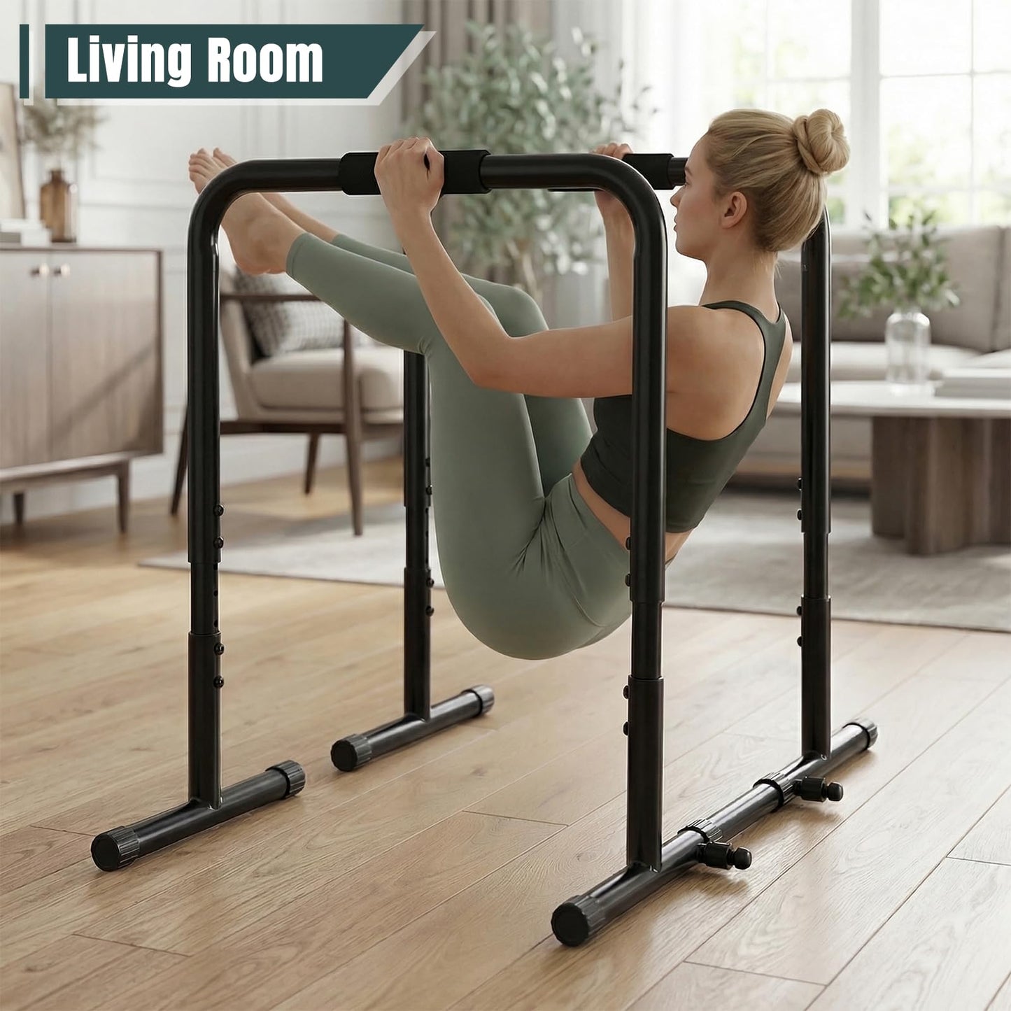 OLIXIS Dip Bar, Adjustable Heavy Duty Dip Bar Station with Soft High-Density Foam Handles, Stabilizer Parallel Parallette Bar Fitness Equipment for Home, Gym, Patio, Office